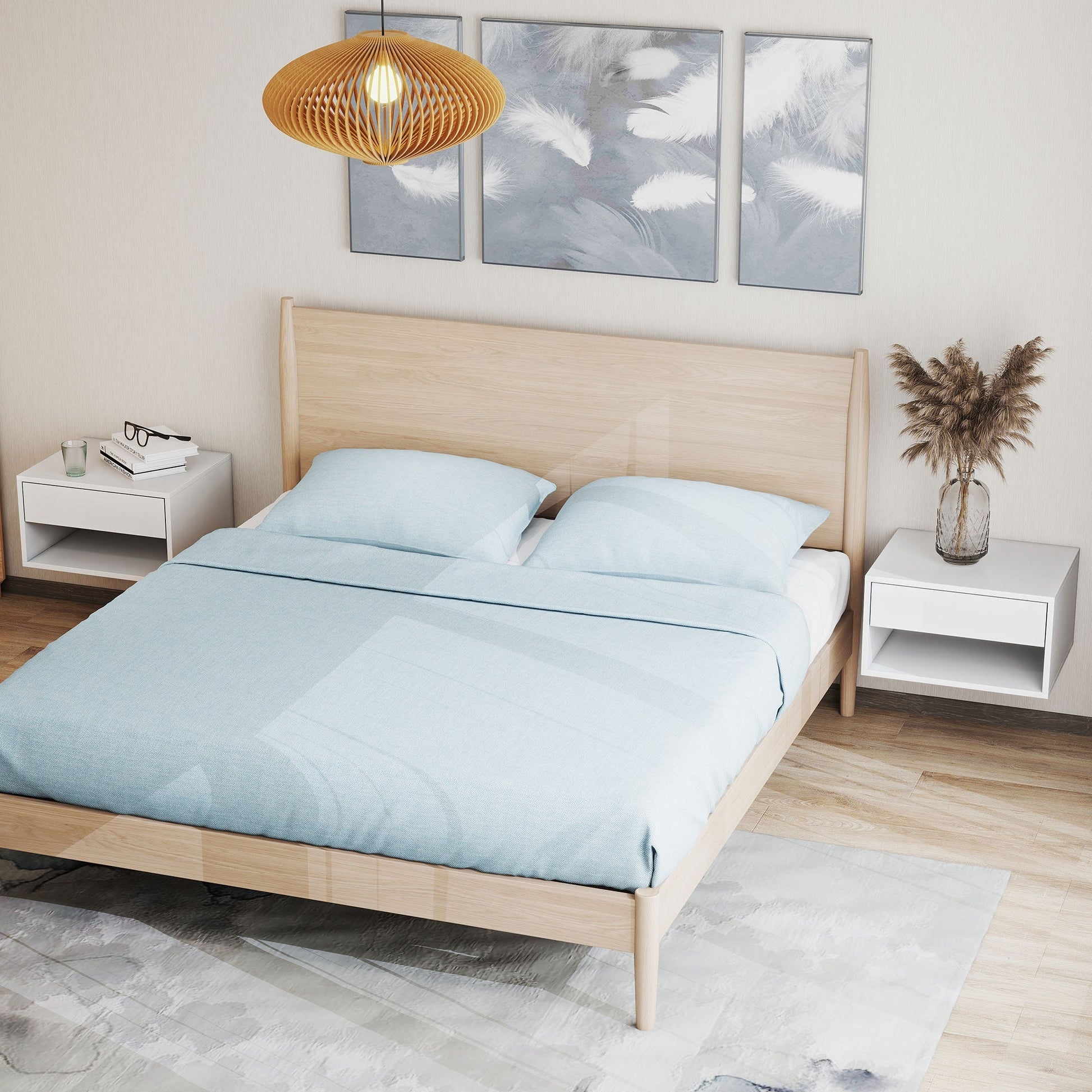 HOMCOM Set of Two Floating Bedside Tables - White | Luxury Home Accessories | Heulog Glow