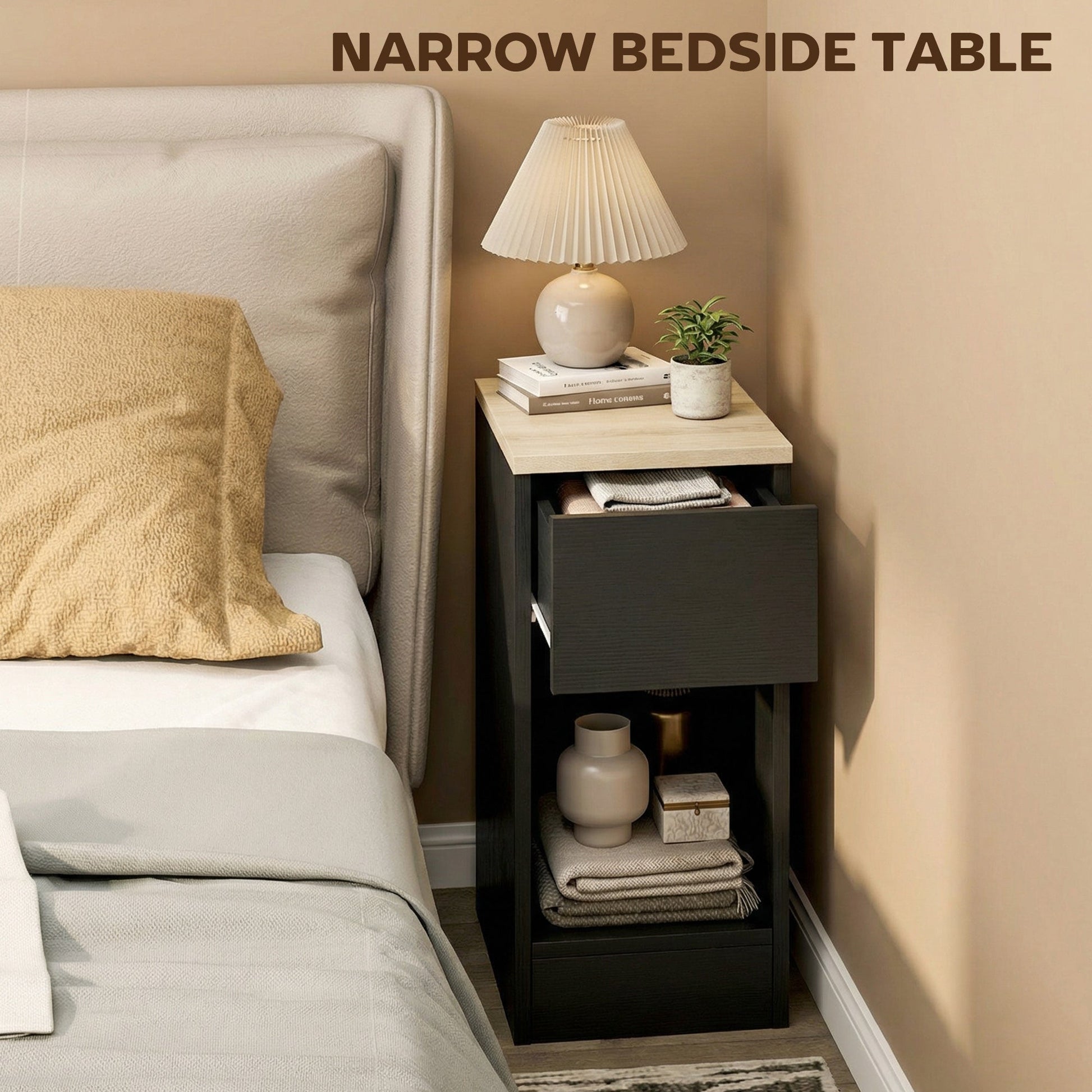 HOMCOM Set of Two Modern Storage Bedside Tables - Black | Luxury Home Accessories | Heulog Glow