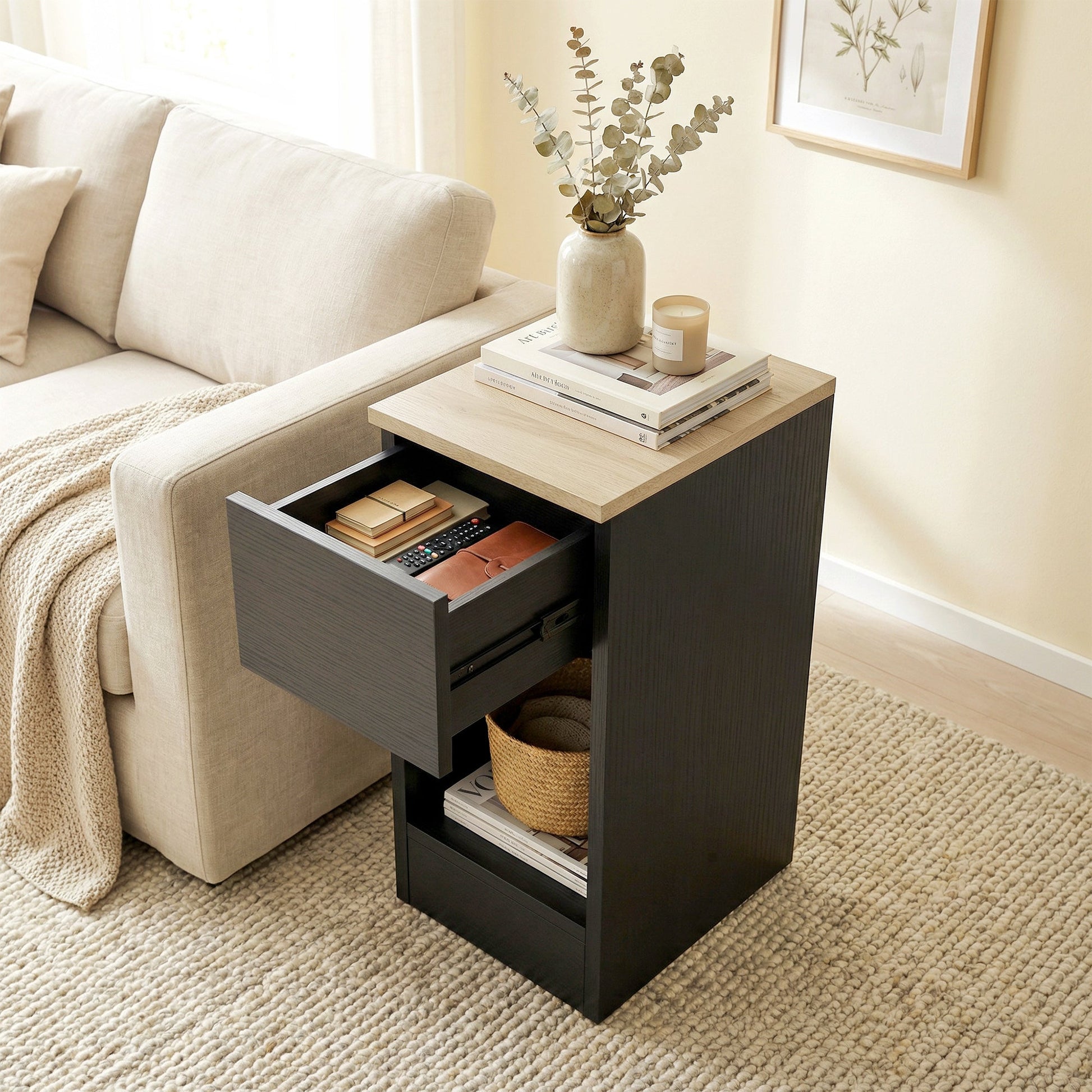 HOMCOM Set of Two Modern Storage Bedside Tables - Black | Luxury Home Accessories | Heulog Glow