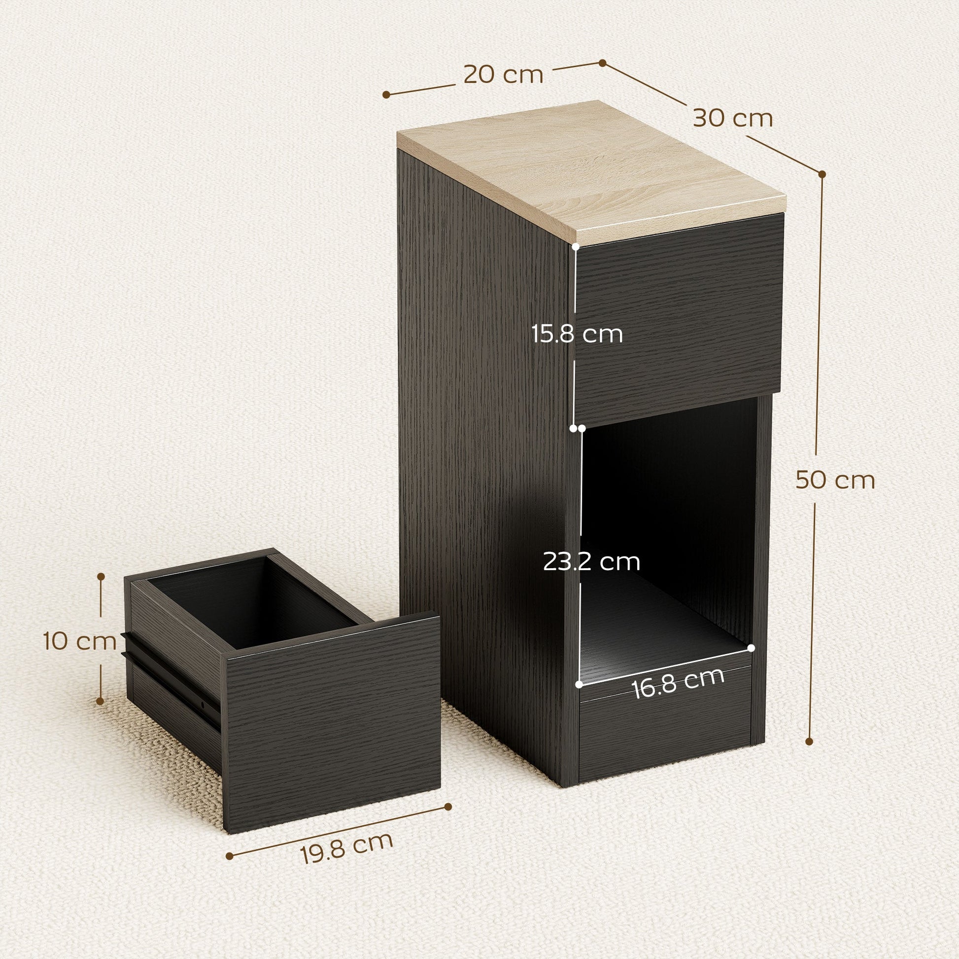HOMCOM Set of Two Modern Storage Bedside Tables - Black | Luxury Home Accessories | Heulog Glow