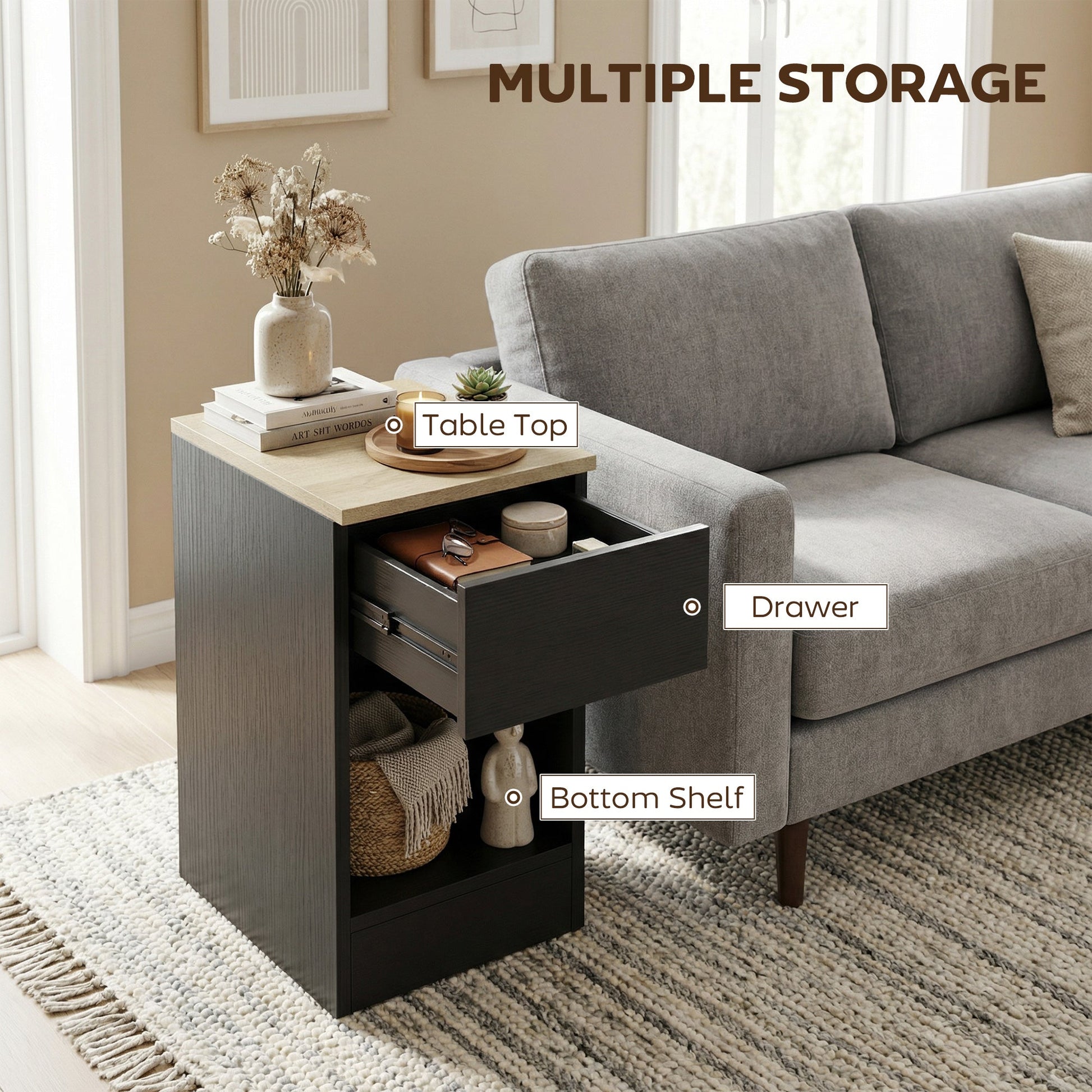 HOMCOM Set of Two Modern Storage Bedside Tables - Black | Luxury Home Accessories | Heulog Glow