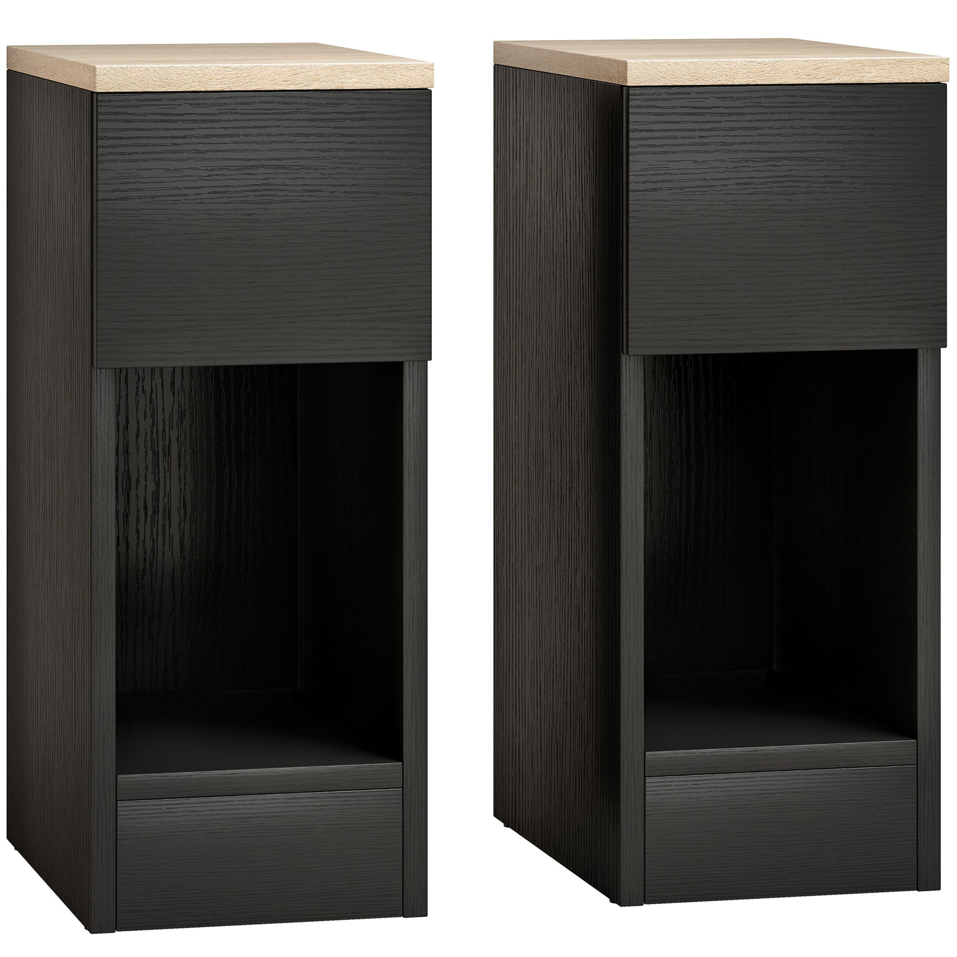 HOMCOM Set of Two Modern Storage Bedside Tables - Black | Luxury Home Accessories | Heulog Glow