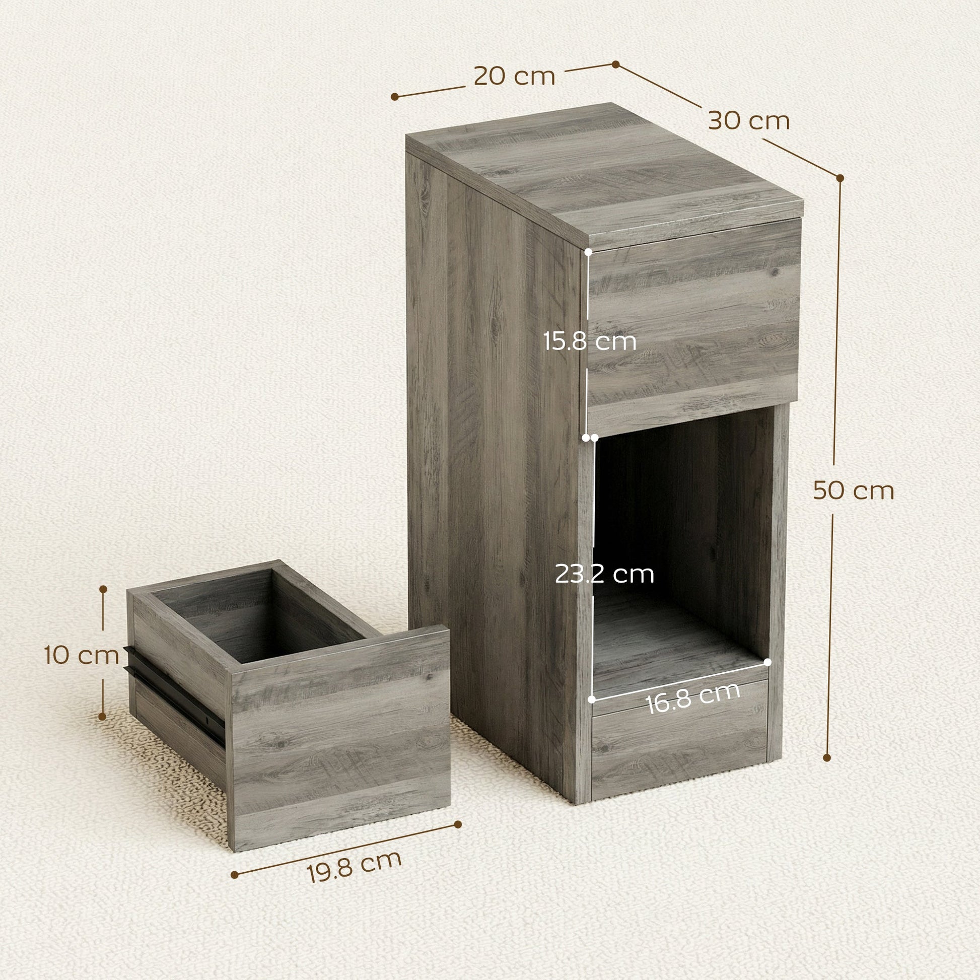 HOMCOM Set of Two Modern Storage Bedside Tables - Grey | Luxury Home Accessories | Heulog Glow