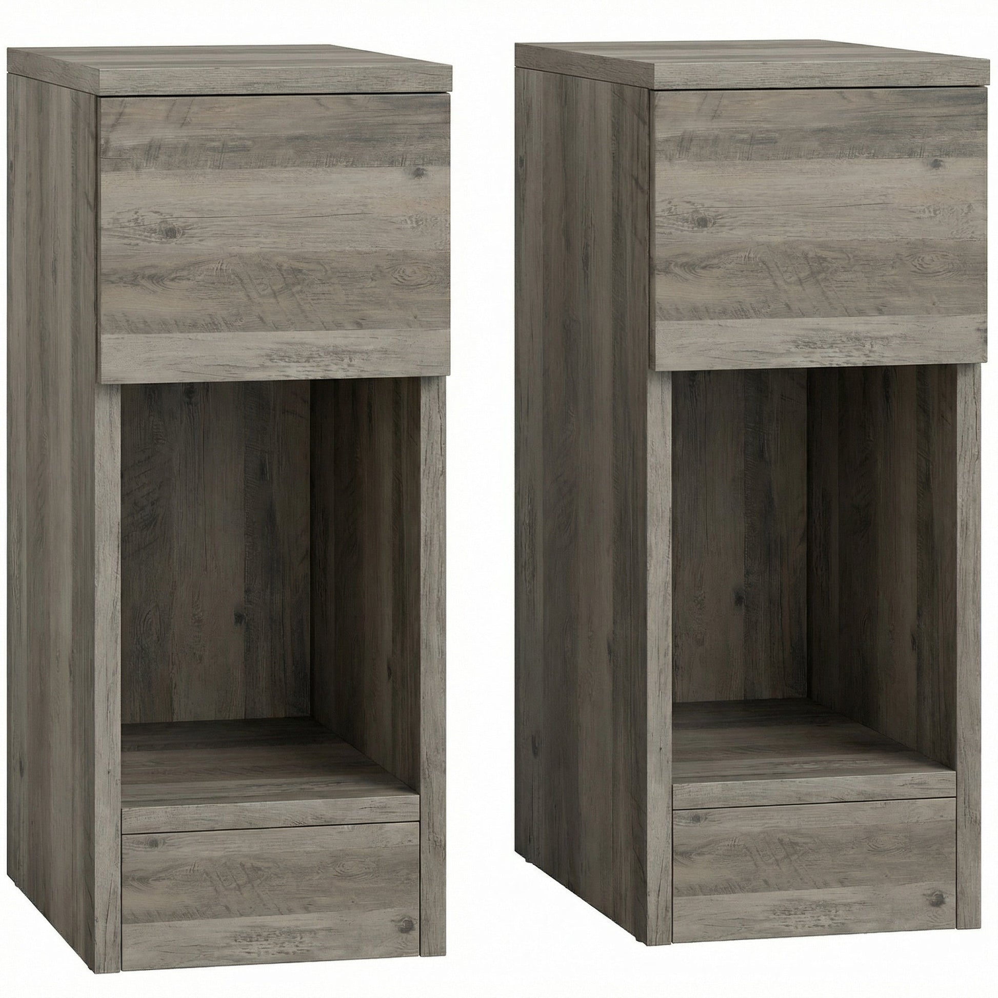 HOMCOM Set of Two Modern Storage Bedside Tables - Grey | Luxury Home Accessories | Heulog Glow