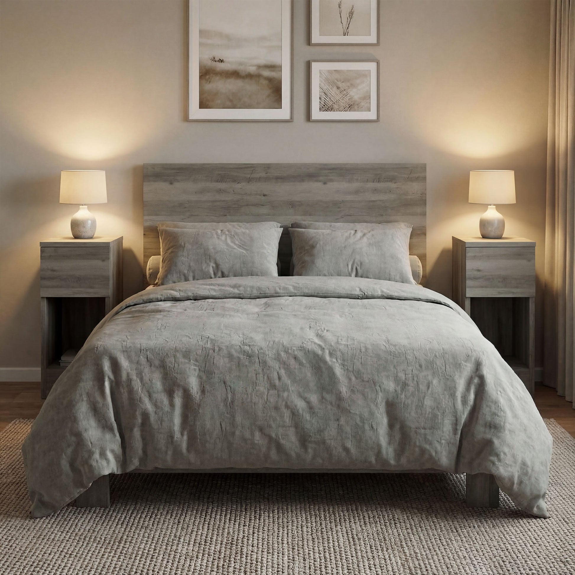 HOMCOM Set of Two Modern Storage Bedside Tables - Grey | Luxury Home Accessories | Heulog Glow