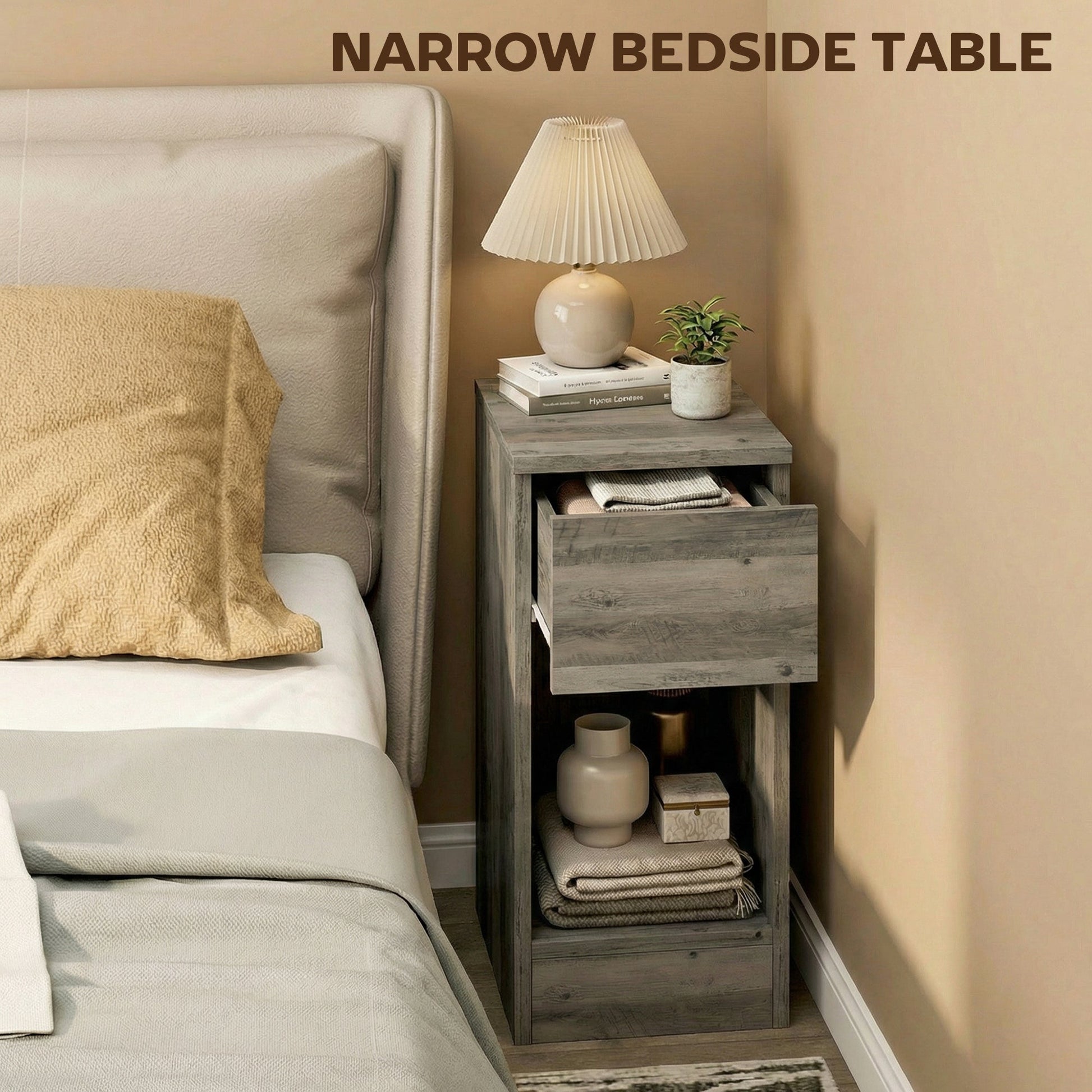 HOMCOM Set of Two Modern Storage Bedside Tables - Grey | Luxury Home Accessories | Heulog Glow
