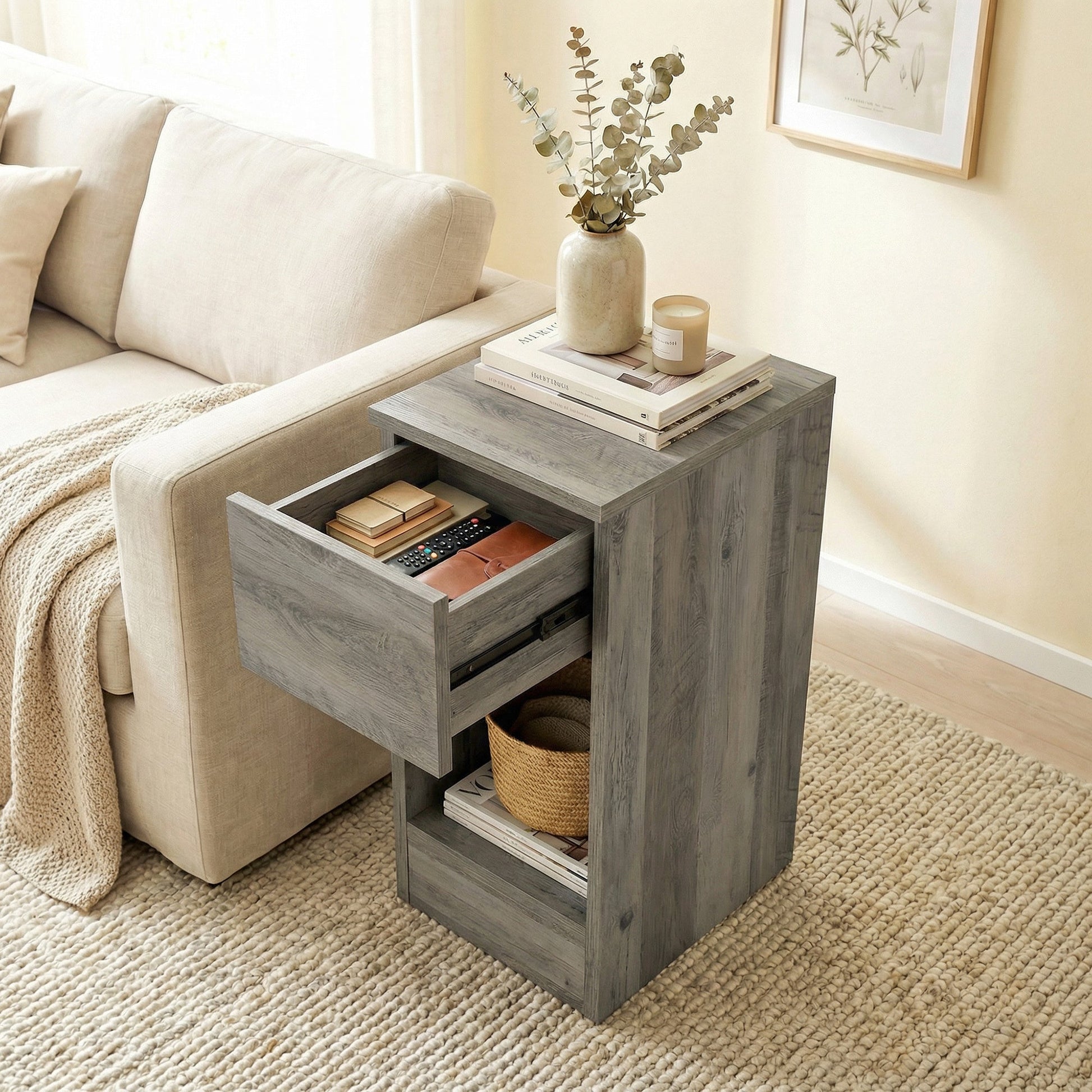 HOMCOM Set of Two Modern Storage Bedside Tables - Grey | Luxury Home Accessories | Heulog Glow