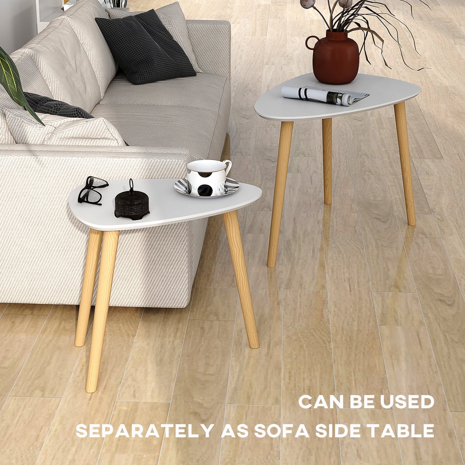 HOMCOM Side Table Set of 2, Modern End Coffee Bedside Tables Grey Natural | Luxury Home Accessories | Heulog Glow
