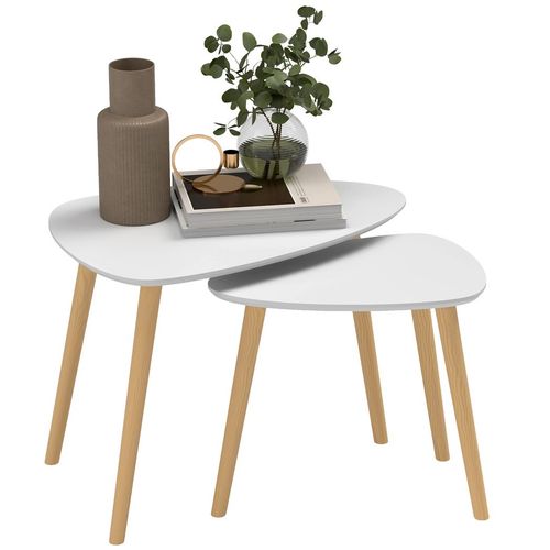 HOMCOM Side Table Set of 2, Modern End Coffee Bedside Tables Grey Natural | Luxury Home Accessories | Heulog Glow