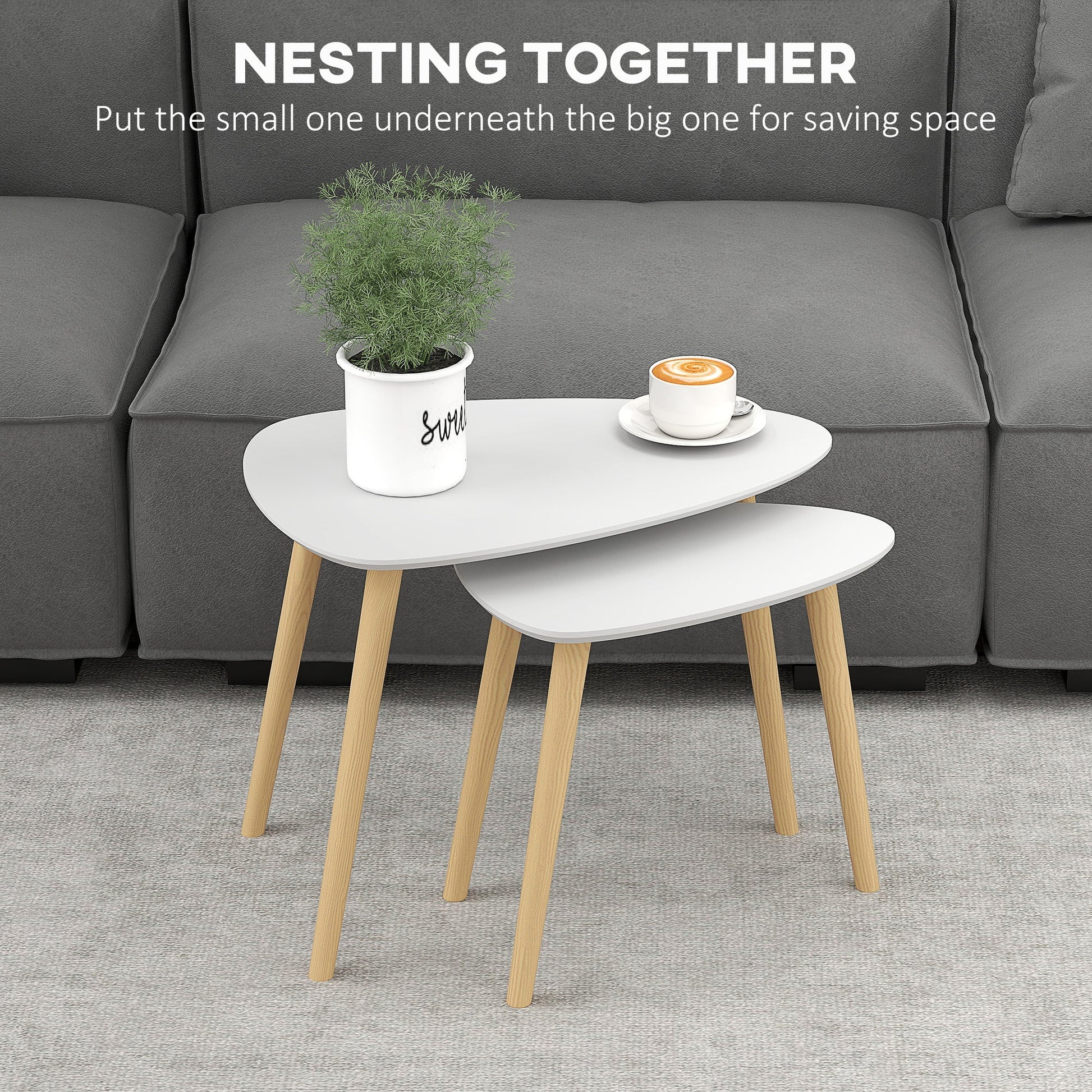 HOMCOM Side Table Set of 2, Modern End Coffee Bedside Tables Grey Natural | Luxury Home Accessories | Heulog Glow