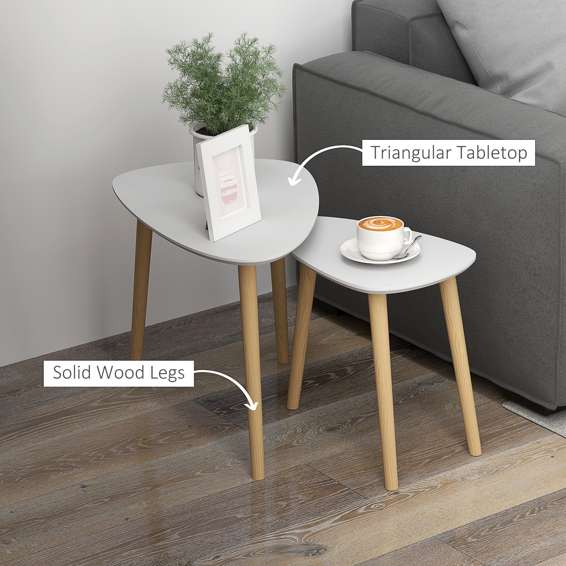HOMCOM Side Table Set of 2, Modern End Coffee Bedside Tables Grey Natural | Luxury Home Accessories | Heulog Glow