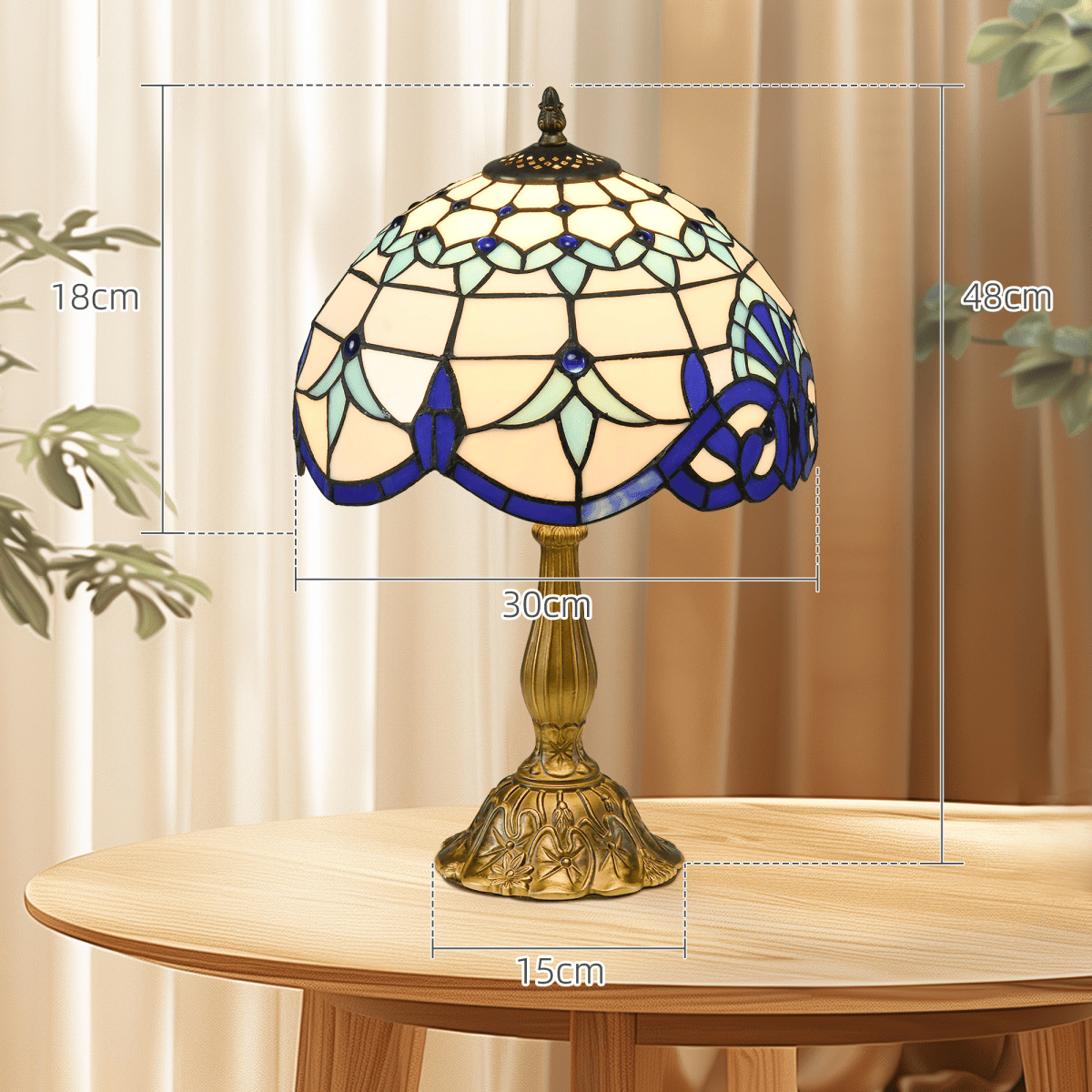 HOMCOM Stained Glass Table Lamp, for Bedroom Bedside, Bulb not Included | Luxury Home Accessories | Heulog Glow