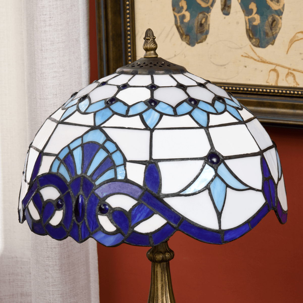 HOMCOM Stained Glass Table Lamp, for Bedroom Bedside, Bulb not Included | Luxury Home Accessories | Heulog Glow