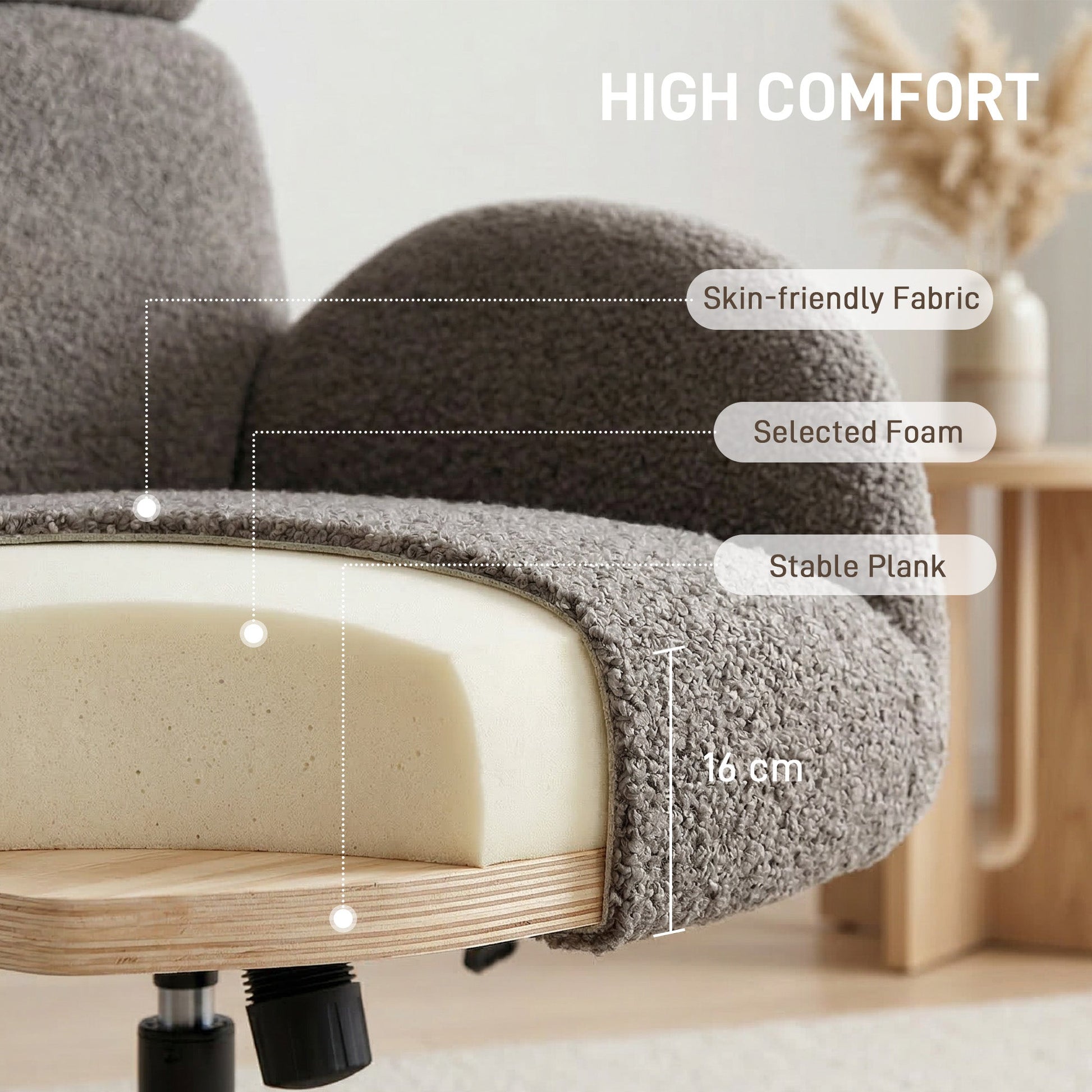 HOMCOM Swivel Armchair and Footstool Set, Height Adjustable Accent Chair with Adjustable Headrest, Rocking Function, Grey | Luxury Home Accessories | Heulog Glow
