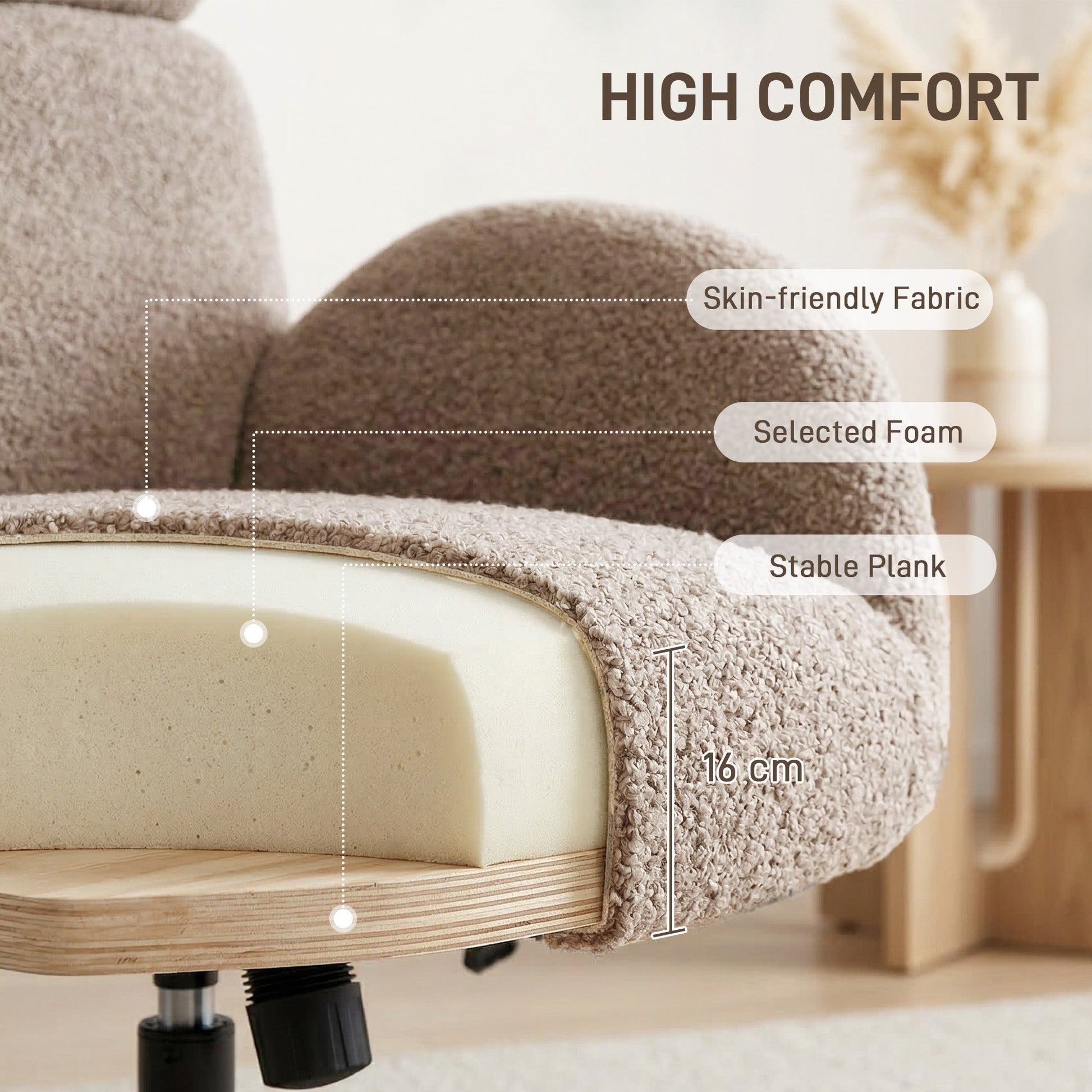 HOMCOM Swivel Armchair and Footstool Set, Height Adjustable Accent Chair with Adjustable Headrest, Rocking Function, Light Brown | Luxury Home Accessories | Heulog Glow