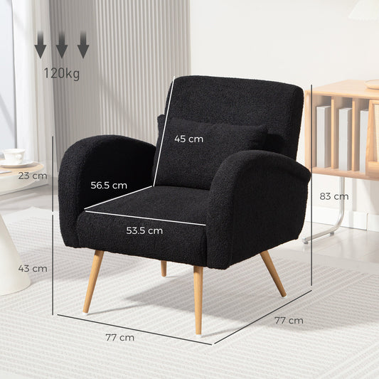 HOMCOM Teddy Fleece Accent Chair - Black | Luxury Home Accessories | Heulog Glow