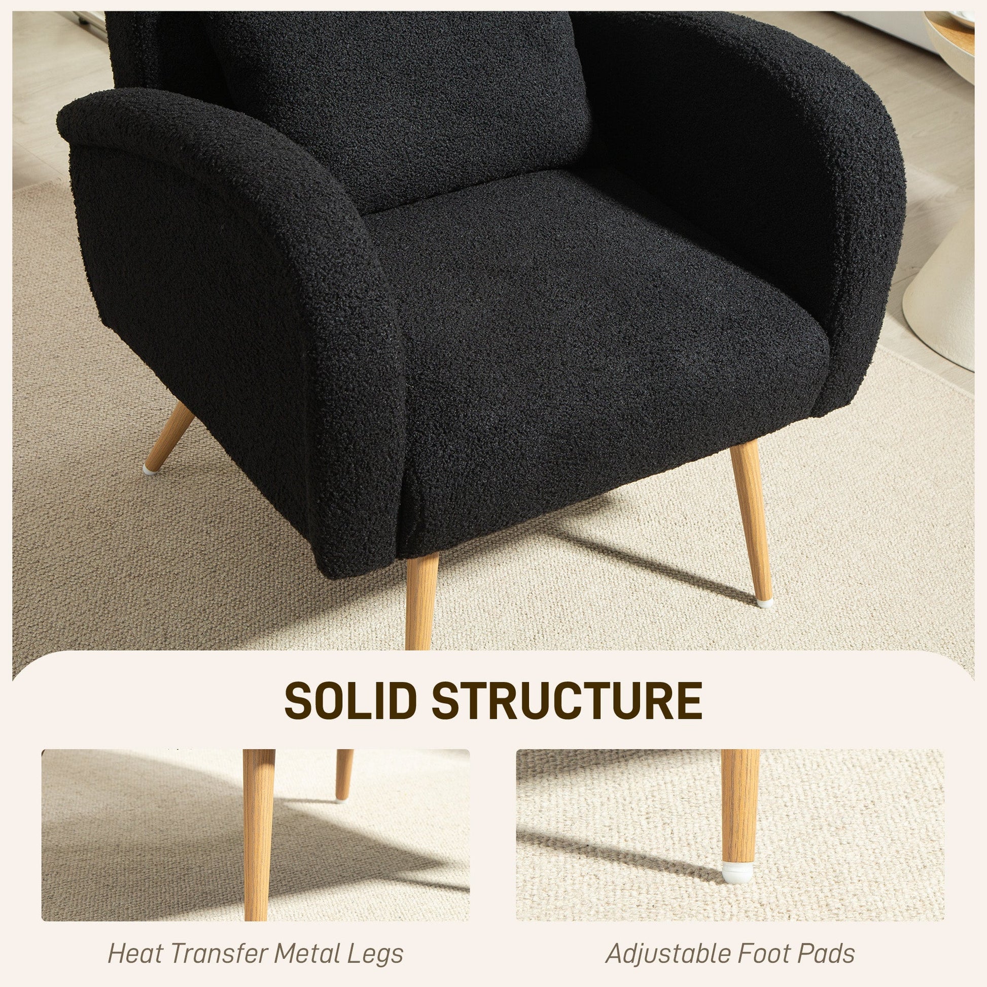 HOMCOM Teddy Fleece Accent Chair - Black | Luxury Home Accessories | Heulog Glow