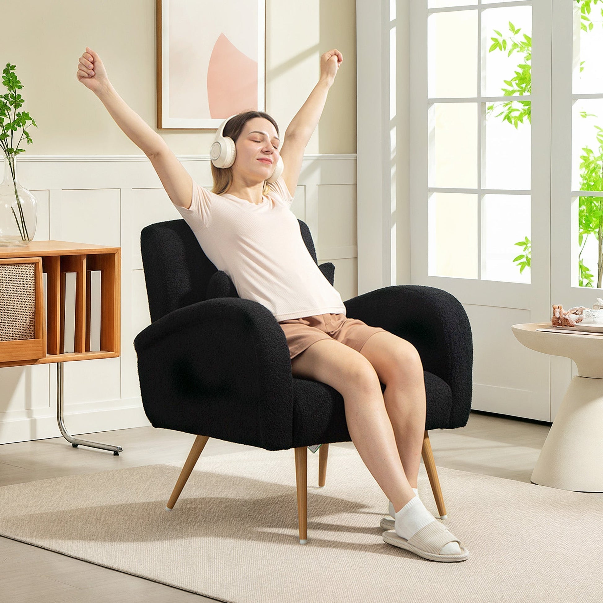 HOMCOM Teddy Fleece Accent Chair - Black | Luxury Home Accessories | Heulog Glow