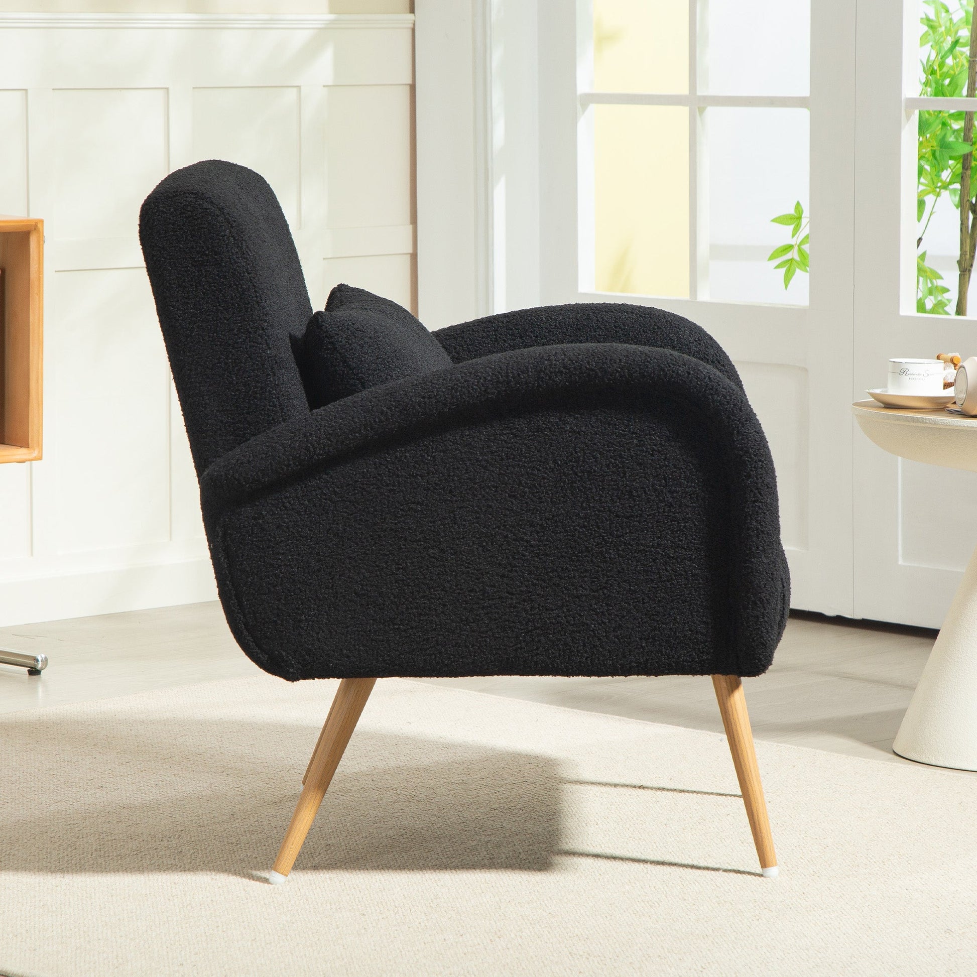 HOMCOM Teddy Fleece Accent Chair - Black | Luxury Home Accessories | Heulog Glow