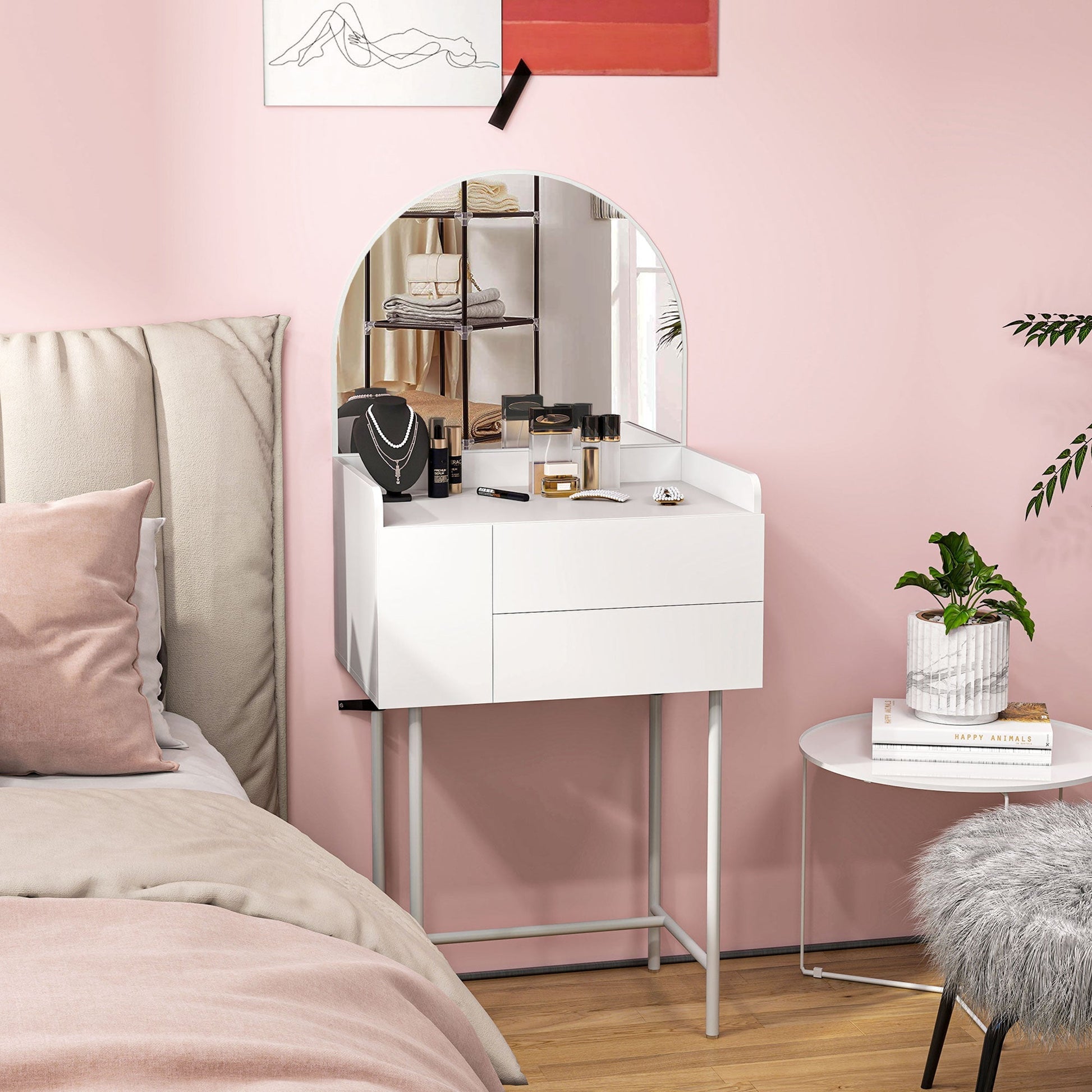 HOMCOM Three Drawer Compact Dressing Table - White | Luxury Home Accessories | Heulog Glow