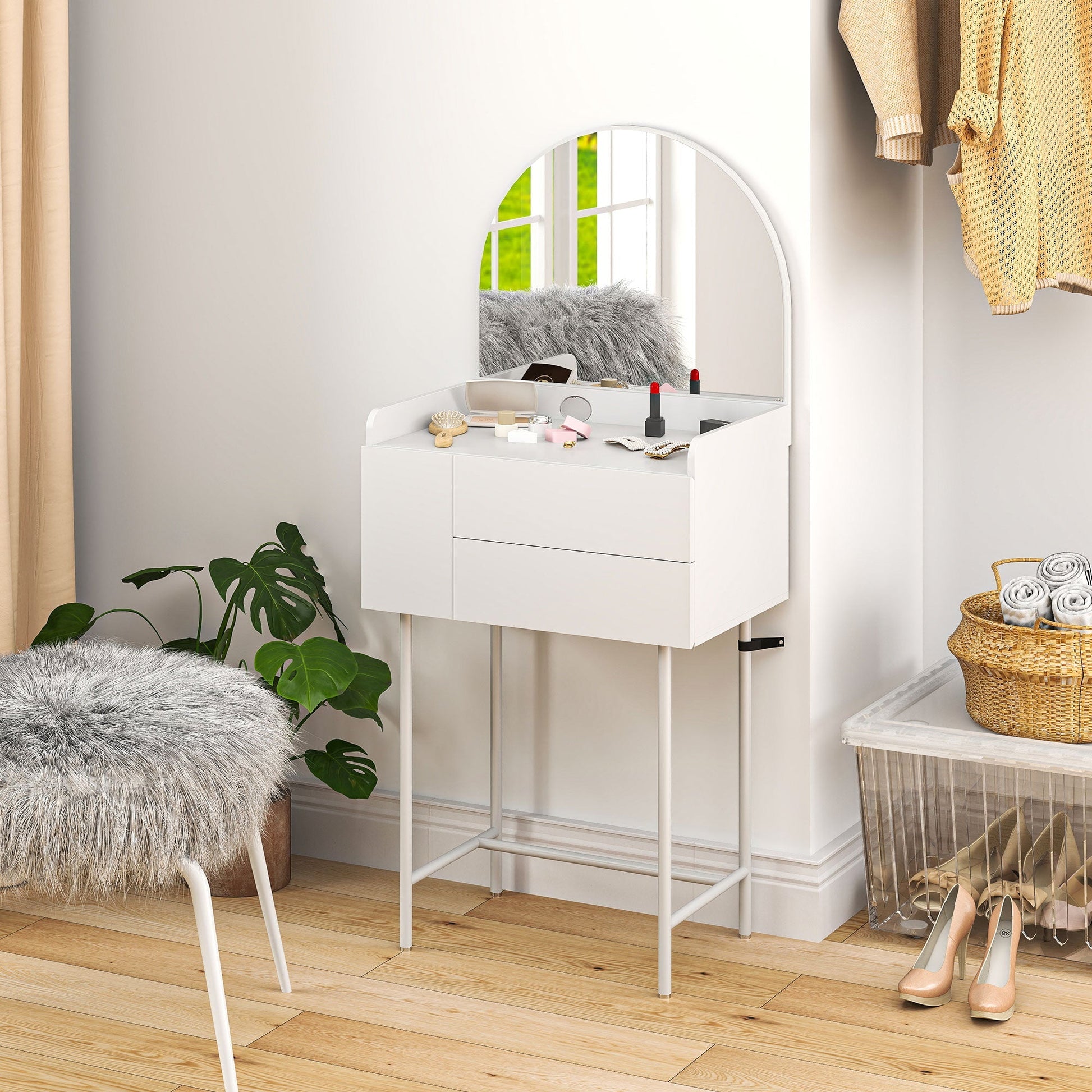 HOMCOM Three Drawer Compact Dressing Table - White | Luxury Home Accessories | Heulog Glow