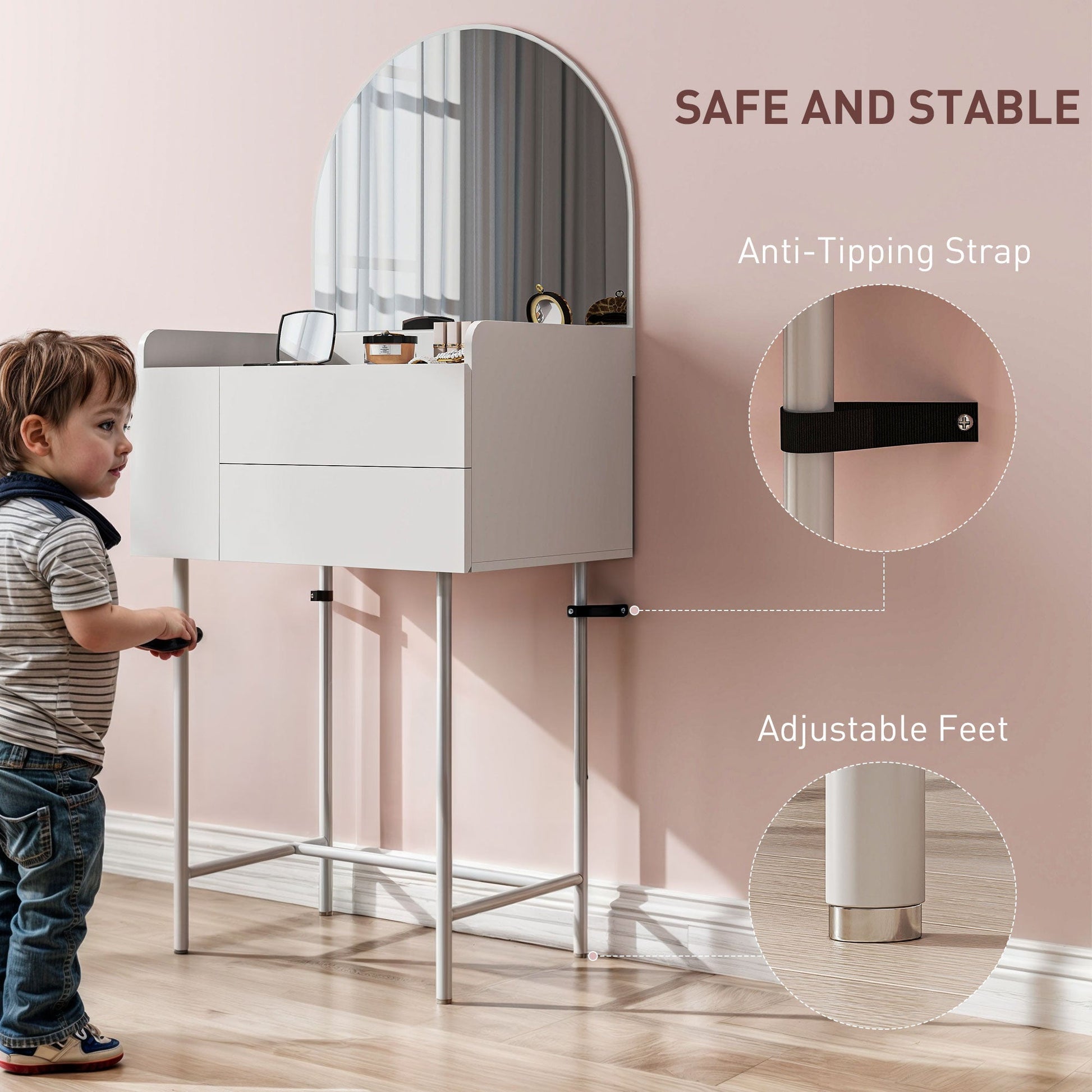HOMCOM Three Drawer Compact Dressing Table - White | Luxury Home Accessories | Heulog Glow
