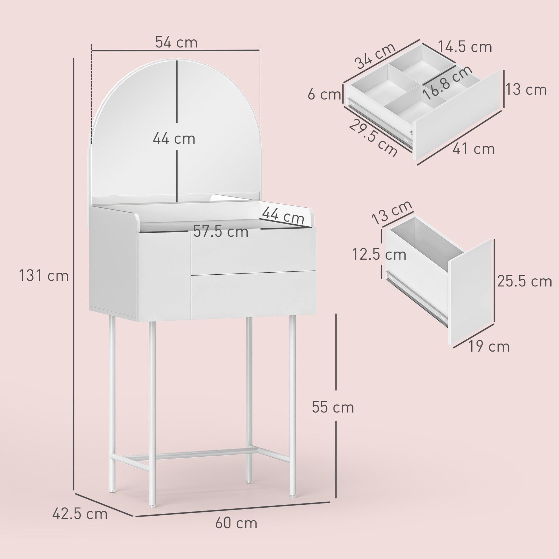 HOMCOM Three Drawer Compact Dressing Table - White | Luxury Home Accessories | Heulog Glow