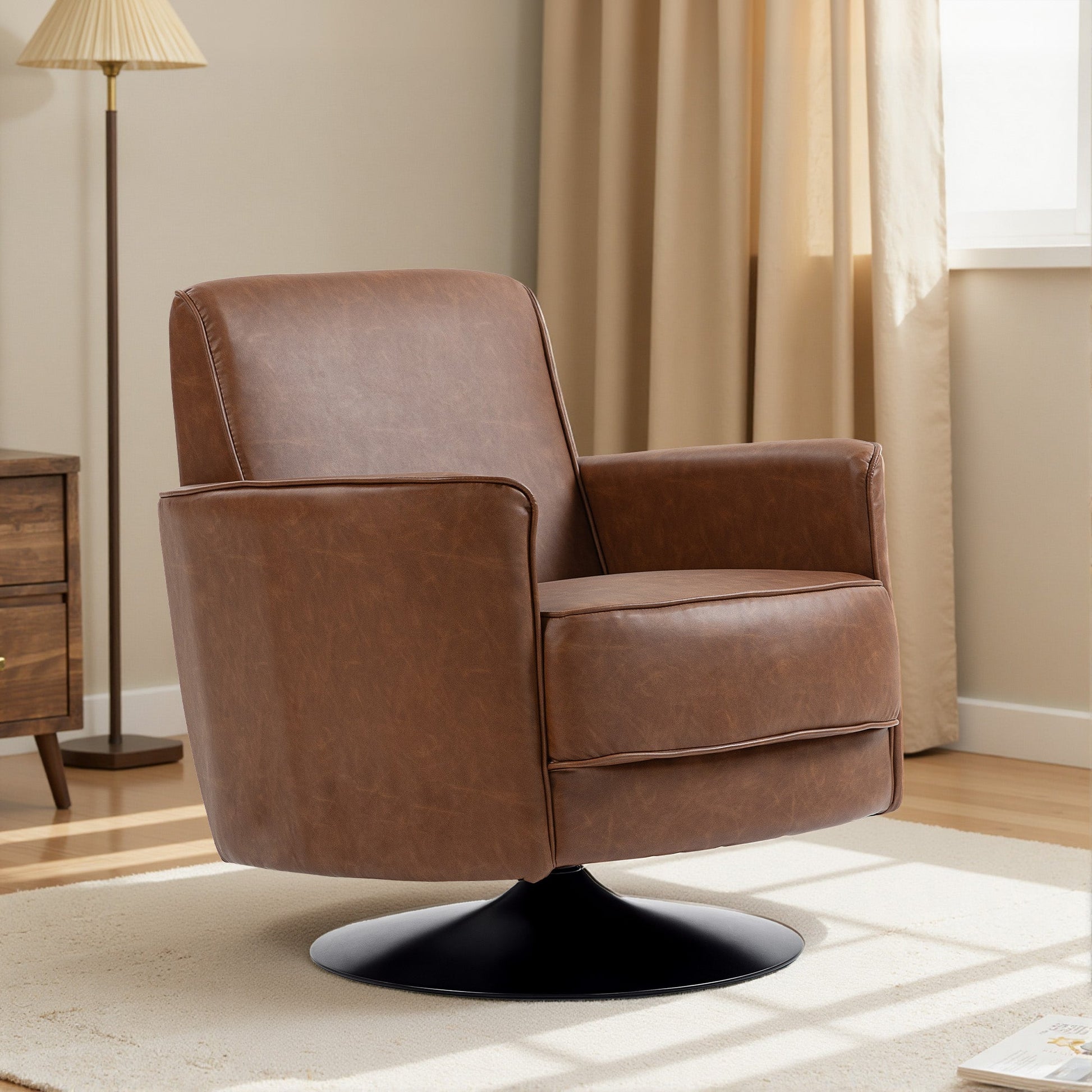 HOMCOM Upholstered Swivel Accent Chair with Pocket Spring Seat Support and 20cm Thick Padding, Brown | Luxury Home Accessories | Heulog Glow