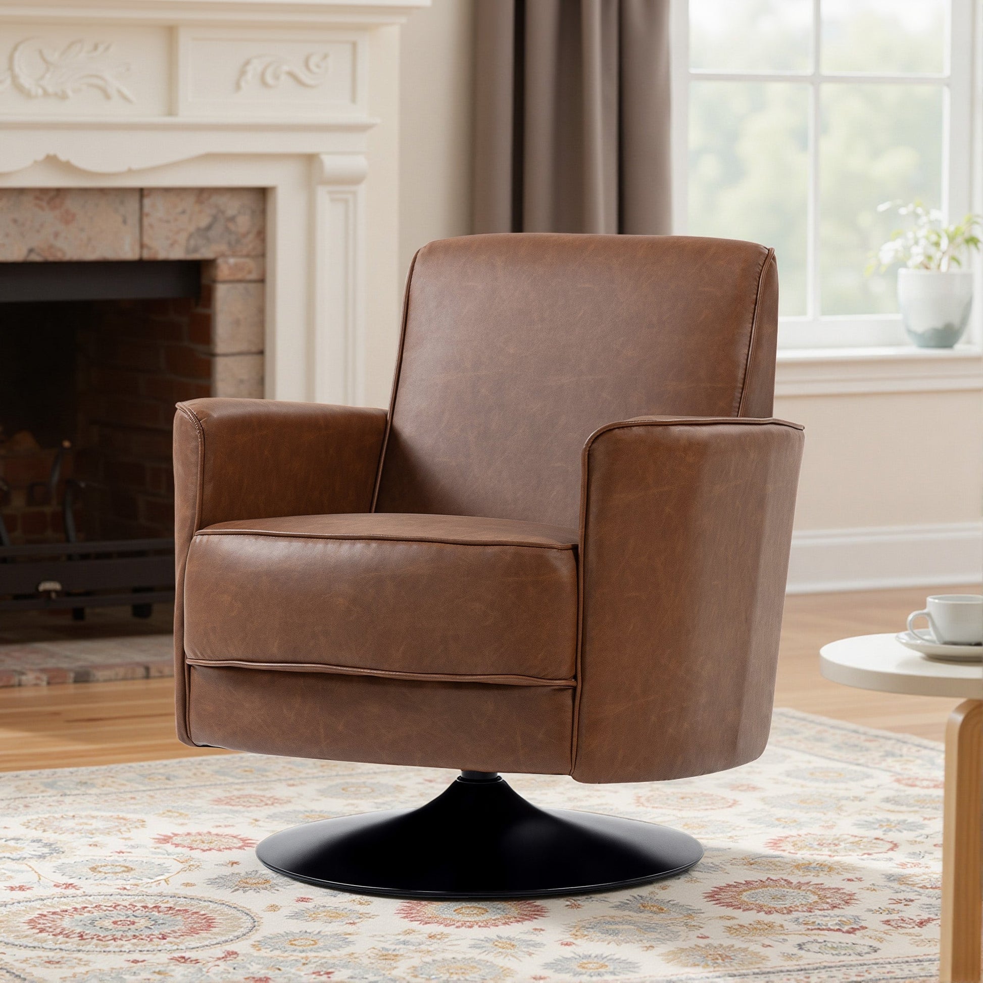 HOMCOM Upholstered Swivel Accent Chair with Pocket Spring Seat Support and 20cm Thick Padding, Brown | Luxury Home Accessories | Heulog Glow