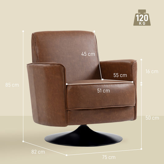 HOMCOM Upholstered Swivel Accent Chair with Pocket Spring Seat Support and 20cm Thick Padding, Brown | Luxury Home Accessories | Heulog Glow