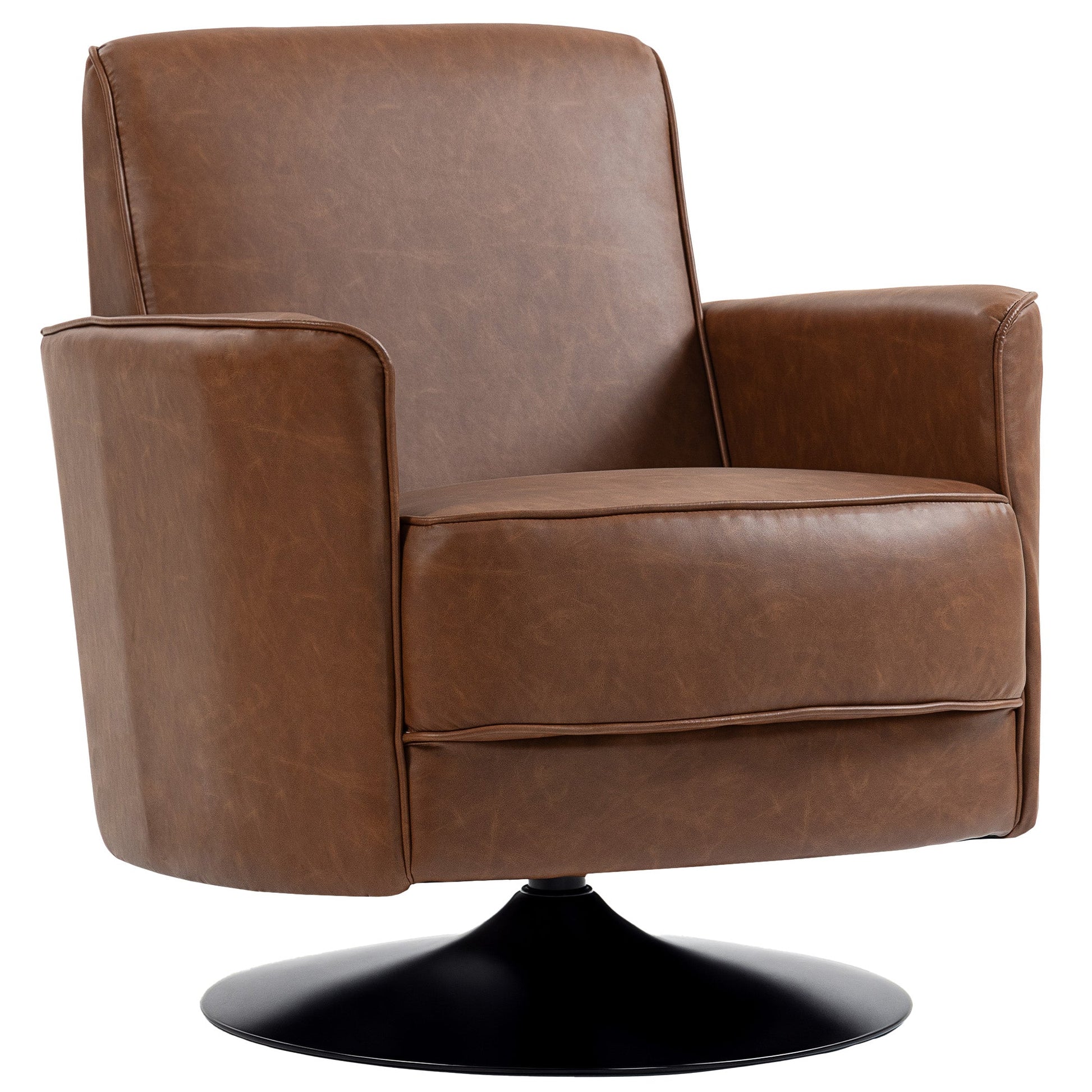 HOMCOM Upholstered Swivel Accent Chair with Pocket Spring Seat Support and 20cm Thick Padding, Brown | Luxury Home Accessories | Heulog Glow