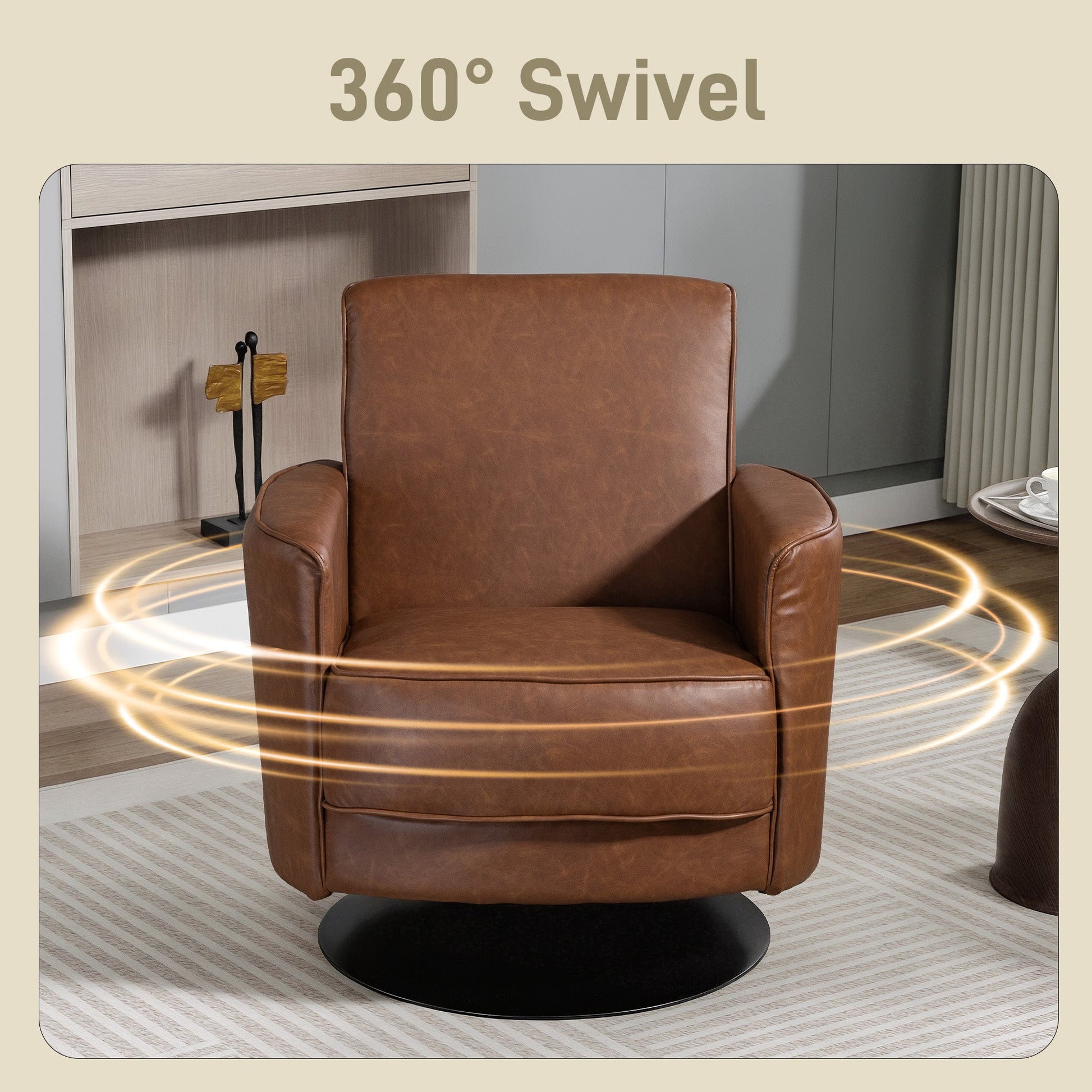 HOMCOM Upholstered Swivel Accent Chair with Pocket Spring Seat Support and 20cm Thick Padding, Brown | Luxury Home Accessories | Heulog Glow