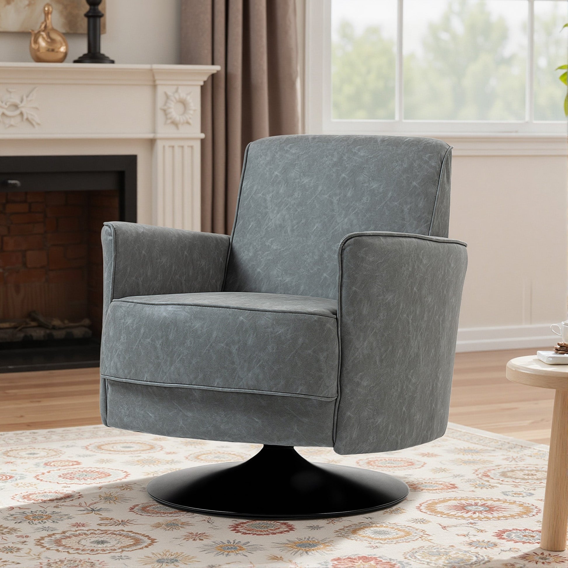 HOMCOM Upholstered Swivel Accent Chair with Thick Padding, Grey | Luxury Home Accessories | Heulog Glow