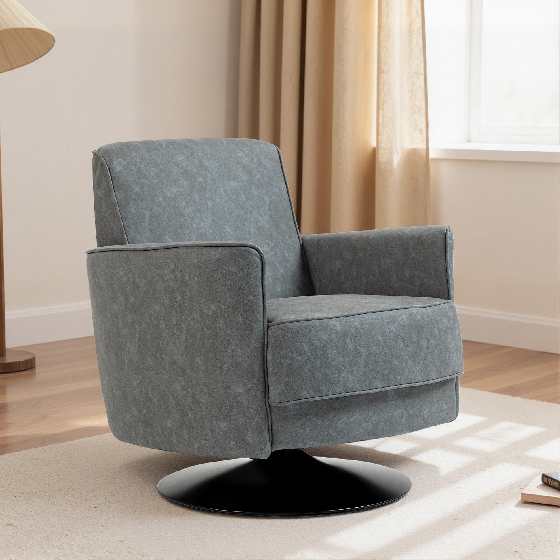 HOMCOM Upholstered Swivel Accent Chair with Thick Padding, Grey | Luxury Home Accessories | Heulog Glow