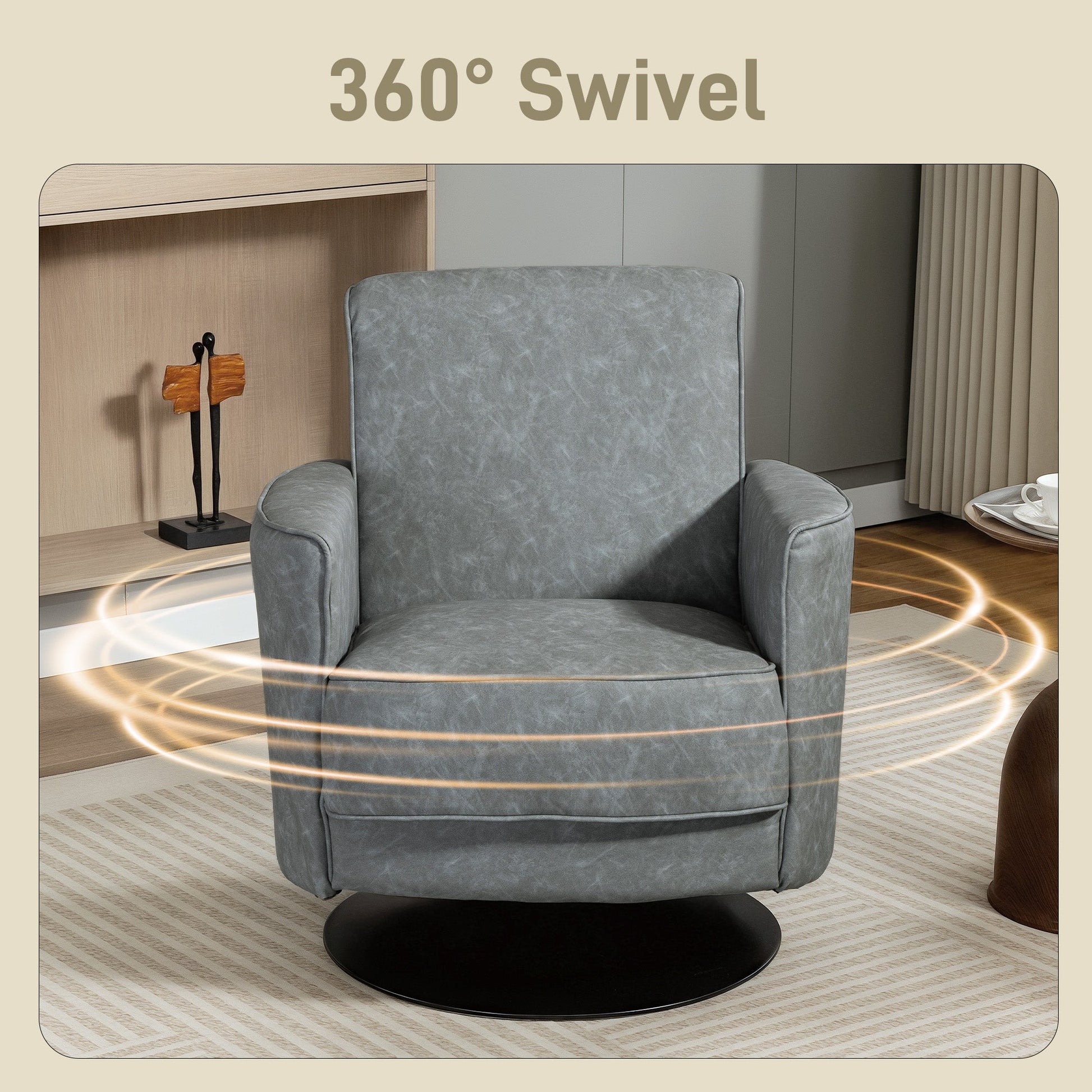 HOMCOM Upholstered Swivel Accent Chair with Thick Padding, Grey | Luxury Home Accessories | Heulog Glow