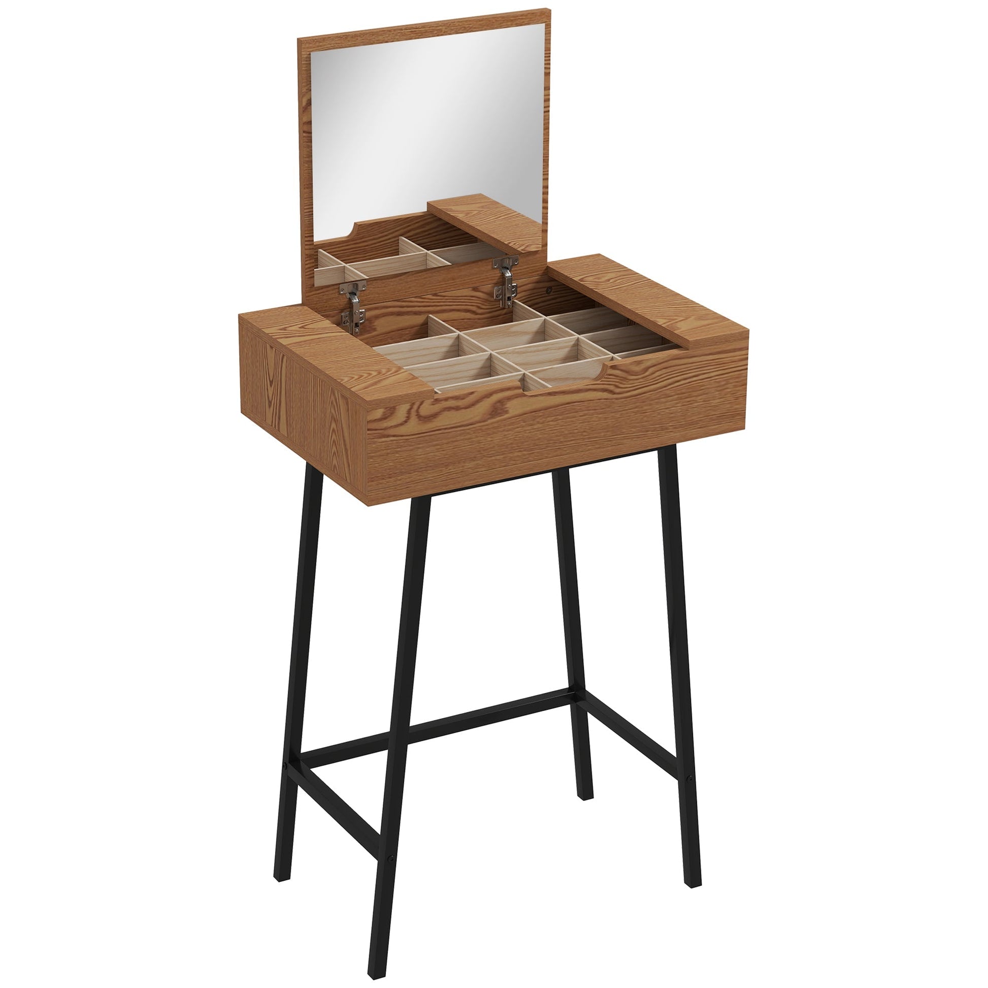 HOMCOM Vanity Desk with Flip-Up Mirror, Industrial Dressing Table with 16 Small Compartments for Bedroom, Natural Wood Effect | Luxury Home Accessories | Heulog Glow