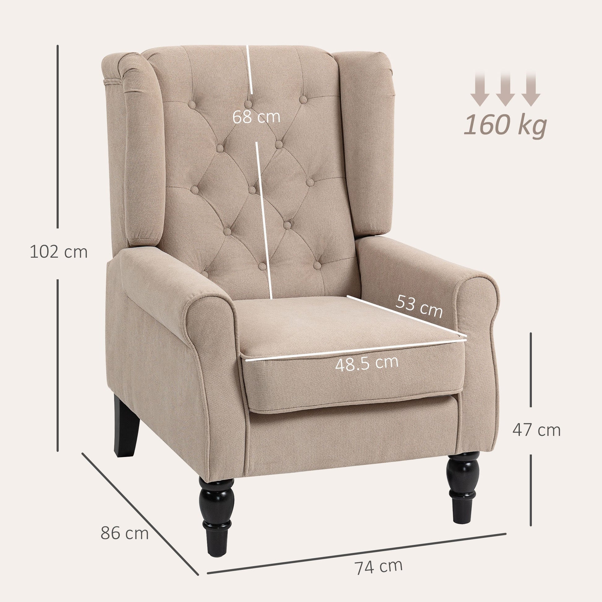 HOMCOM Wingback Accent Chair, Retro Upholstered Button Tufted Occasional Chair for Living Room and Bedroom, Beige | Luxury Home Accessories | Heulog Glow