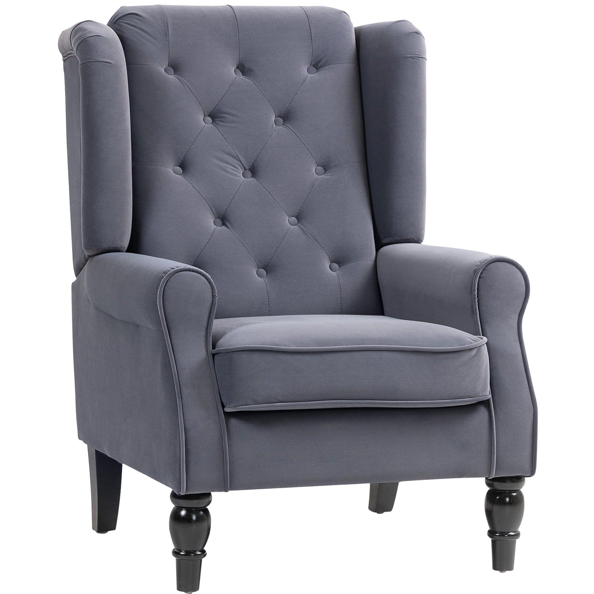 HOMCOM Wingback Accent Chair, Retro Upholstered Button Tufted Occasional Chair for Living Room and Bedroom, Charcoal Grey | Luxury Home Accessories | Heulog Glow