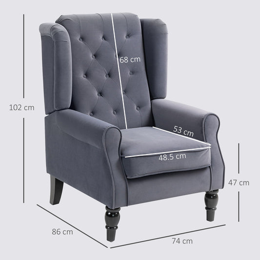 HOMCOM Wingback Accent Chair, Retro Upholstered Button Tufted Occasional Chair for Living Room and Bedroom, Charcoal Grey | Luxury Home Accessories | Heulog Glow