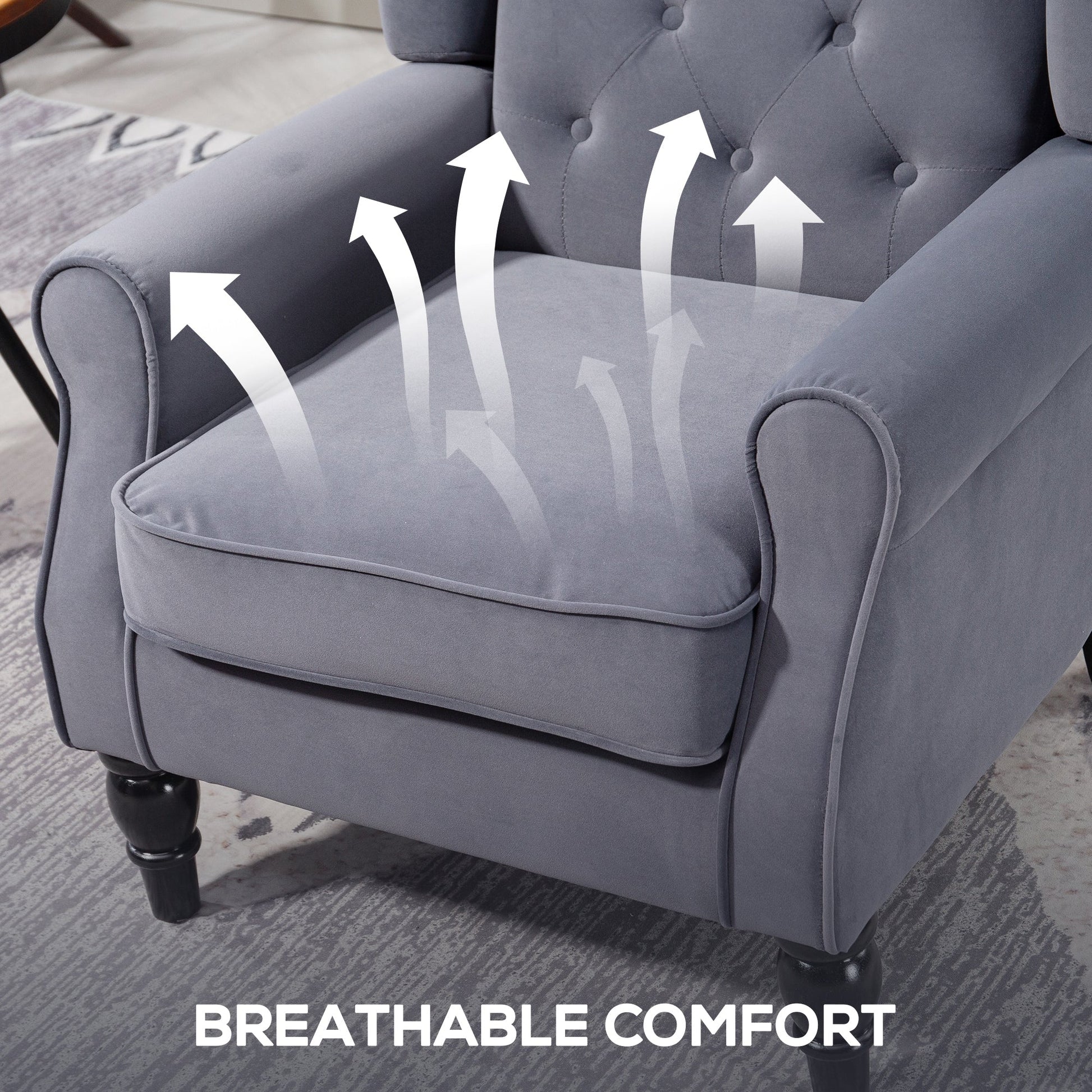 HOMCOM Wingback Accent Chair, Retro Upholstered Button Tufted Occasional Chair for Living Room and Bedroom, Charcoal Grey | Luxury Home Accessories | Heulog Glow