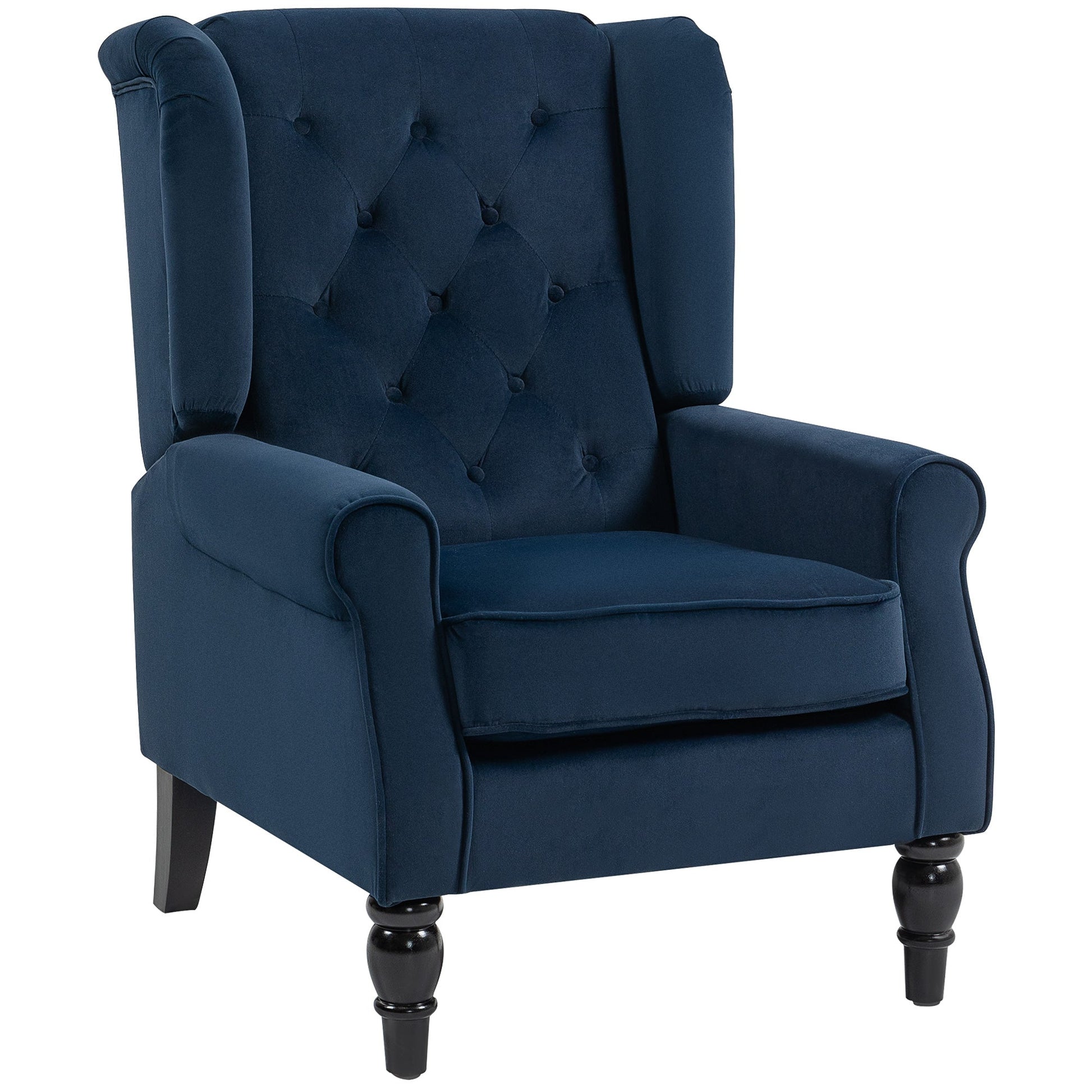 HOMCOM Wingback Accent Chair, Retro Upholstered Button Tufted Occasional Chair for Living Room and Bedroom, Dark Blue | Luxury Home Accessories | Heulog Glow