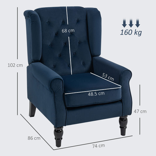 HOMCOM Wingback Accent Chair, Retro Upholstered Button Tufted Occasional Chair for Living Room and Bedroom, Dark Blue | Luxury Home Accessories | Heulog Glow