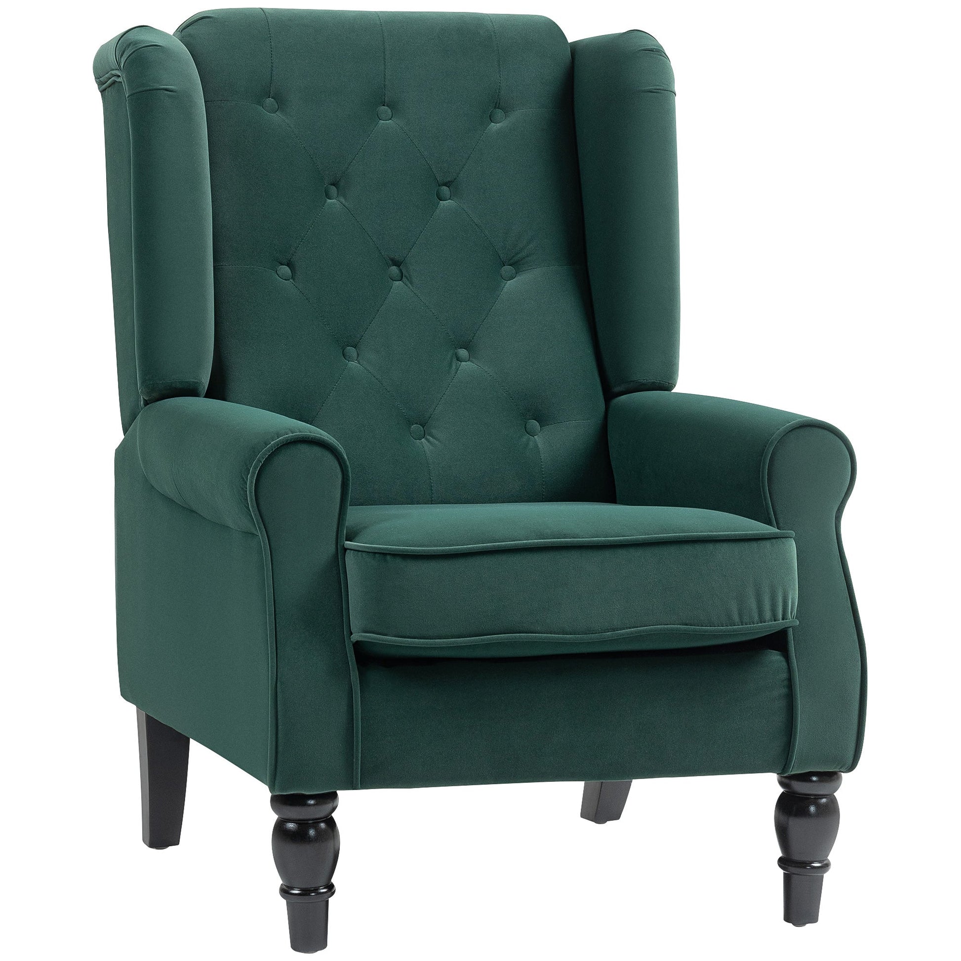 HOMCOM Wingback Accent Chair, Retro Upholstered Button Tufted Occasional Chair for Living Room and Bedroom, Green | Luxury Home Accessories | Heulog Glow