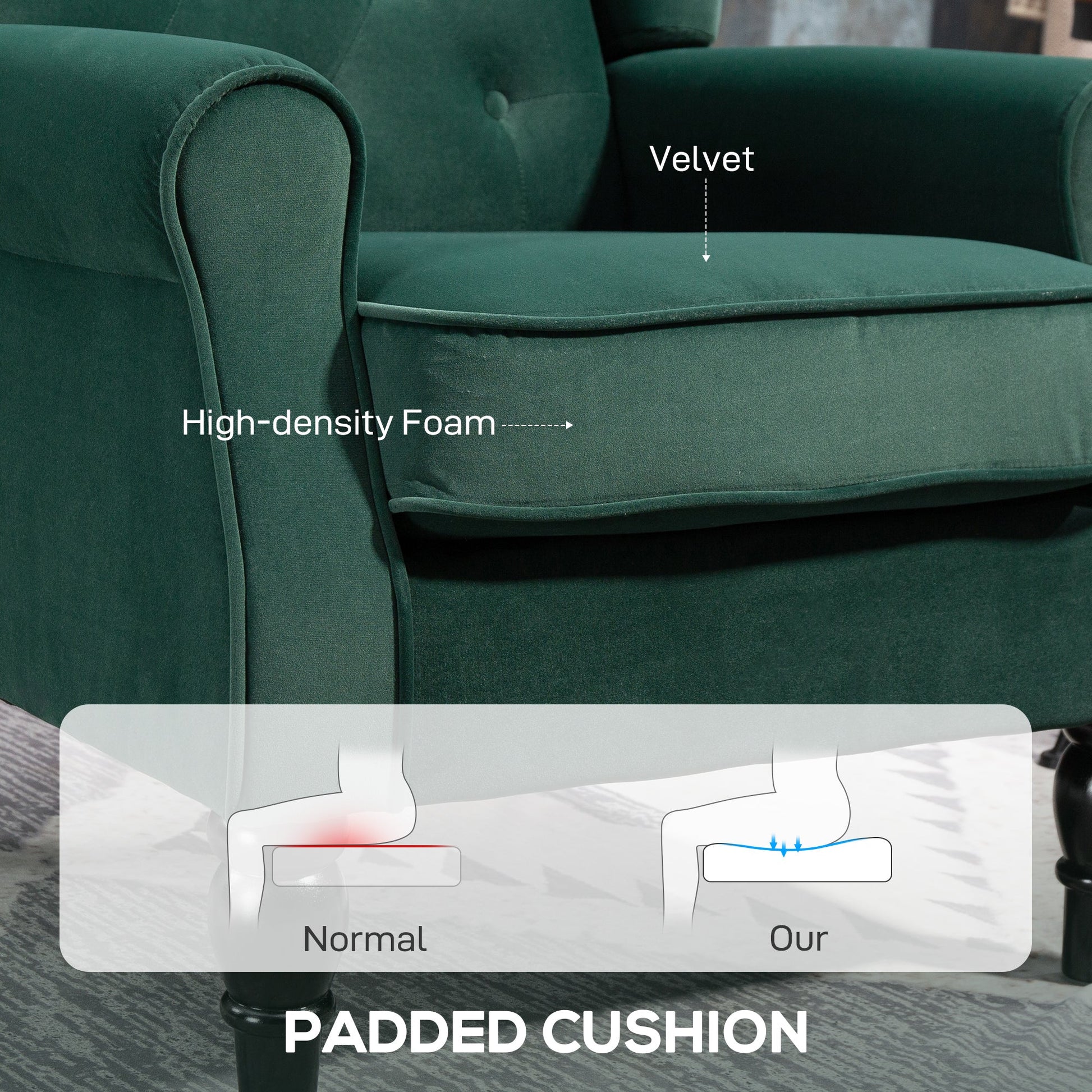 HOMCOM Wingback Accent Chair, Retro Upholstered Button Tufted Occasional Chair for Living Room and Bedroom, Green | Luxury Home Accessories | Heulog Glow