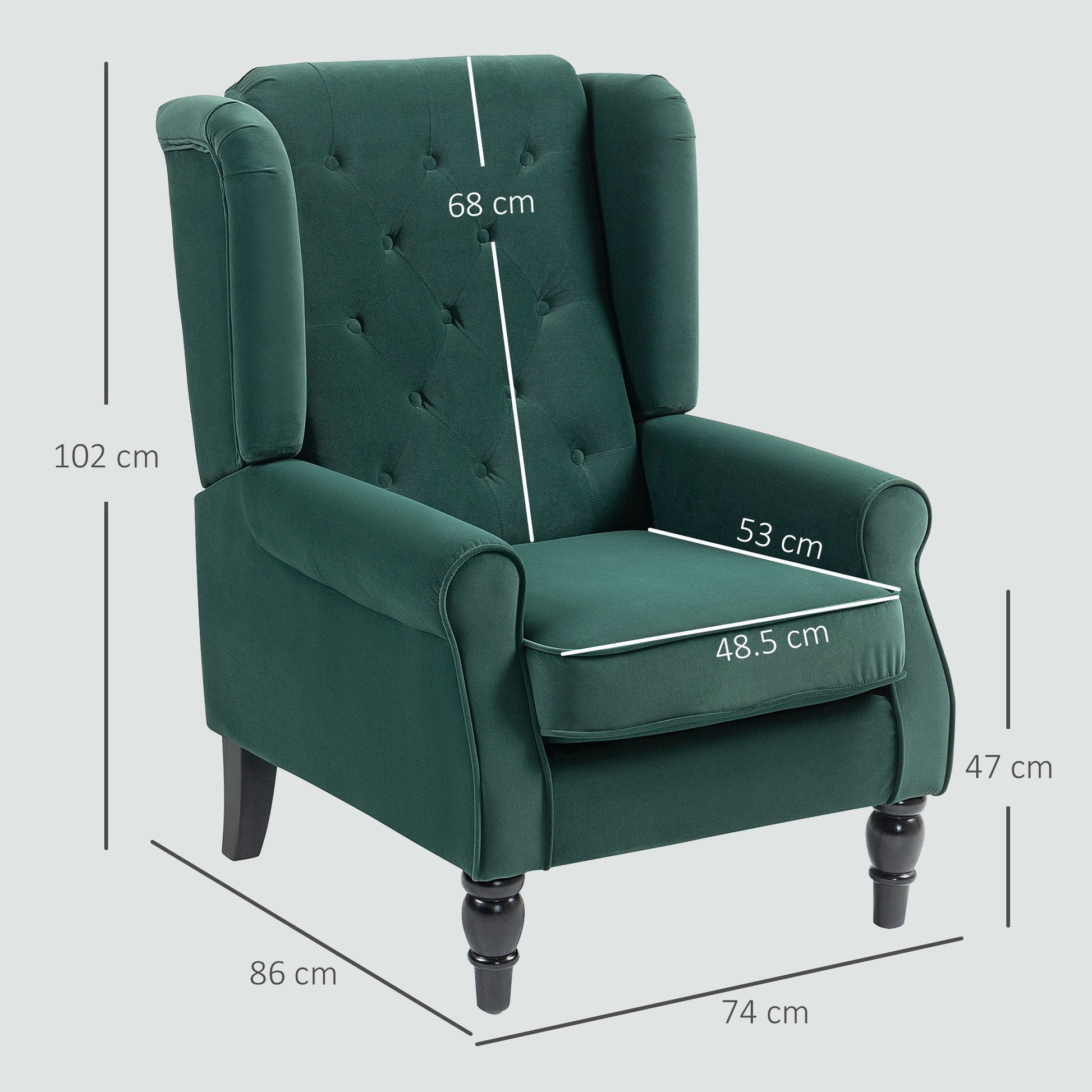 HOMCOM Wingback Accent Chair, Retro Upholstered Button Tufted Occasional Chair for Living Room and Bedroom, Green | Luxury Home Accessories | Heulog Glow