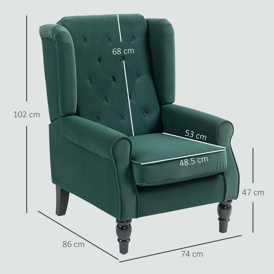 HOMCOM Wingback Accent Chair, Retro Upholstered Button Tufted Occasional Chair for Living Room and Bedroom, Green | Luxury Home Accessories | Heulog Glow