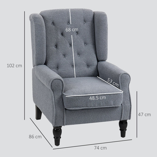 HOMCOM Wingback Accent Chair, Retro Upholstered Button Tufted Occasional Chair for Living Room and Bedroom, Grey | Luxury Home Accessories | Heulog Glow