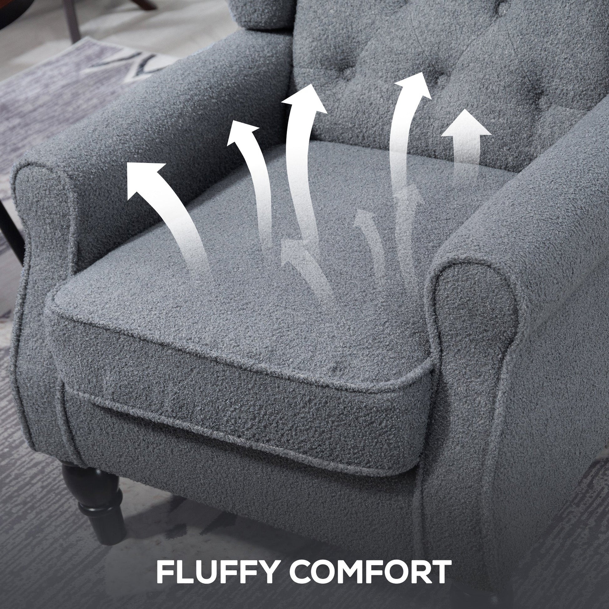 HOMCOM Wingback Accent Chair, Retro Upholstered Button Tufted Occasional Chair for Living Room and Bedroom, Grey | Luxury Home Accessories | Heulog Glow