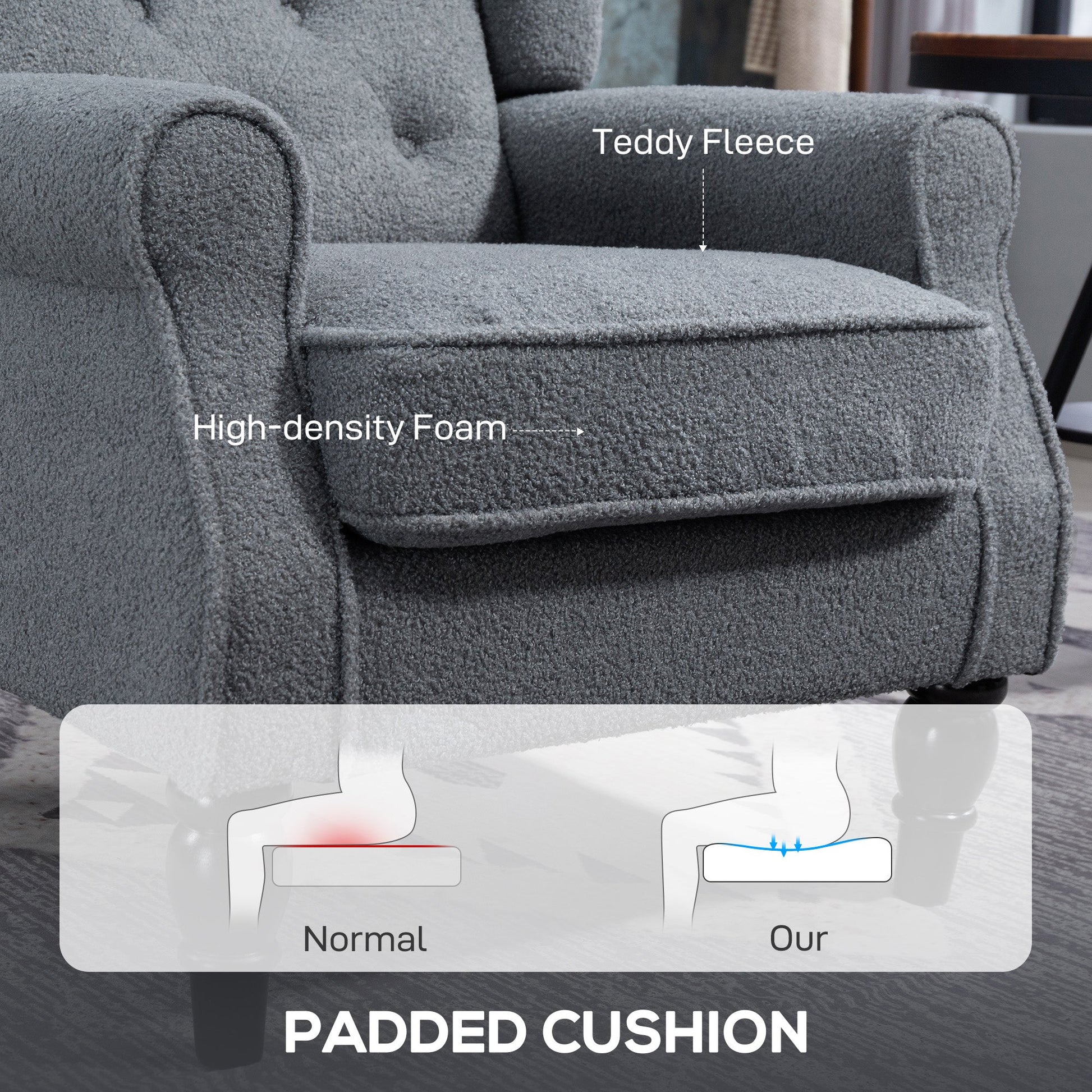 HOMCOM Wingback Accent Chair, Retro Upholstered Button Tufted Occasional Chair for Living Room and Bedroom, Grey | Luxury Home Accessories | Heulog Glow
