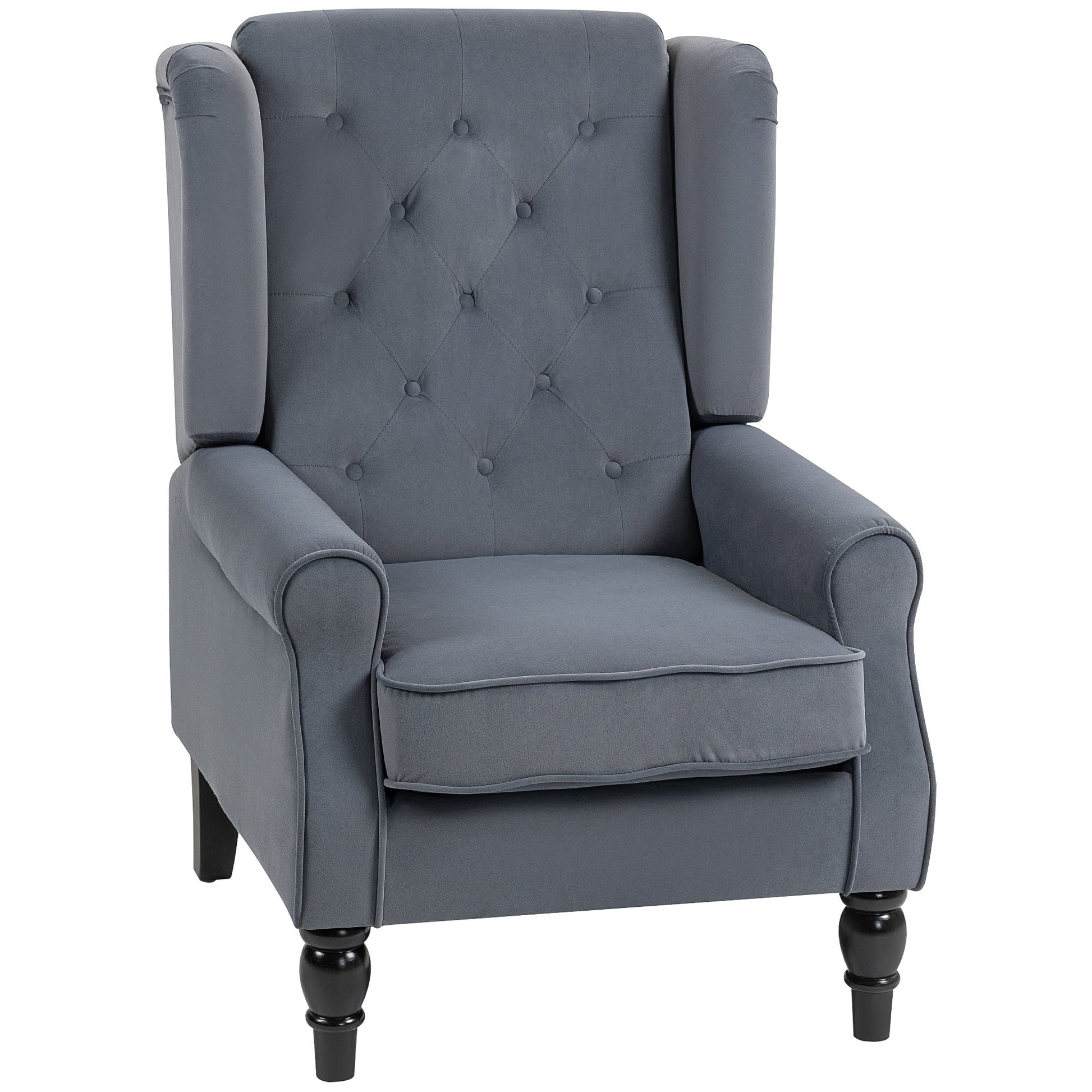 HOMCOM Wingback Accent Chair, Retro Upholstered Button Tufted Occasional Chair for Living Room and Bedroom, Grey | Luxury Home Accessories | Heulog Glow